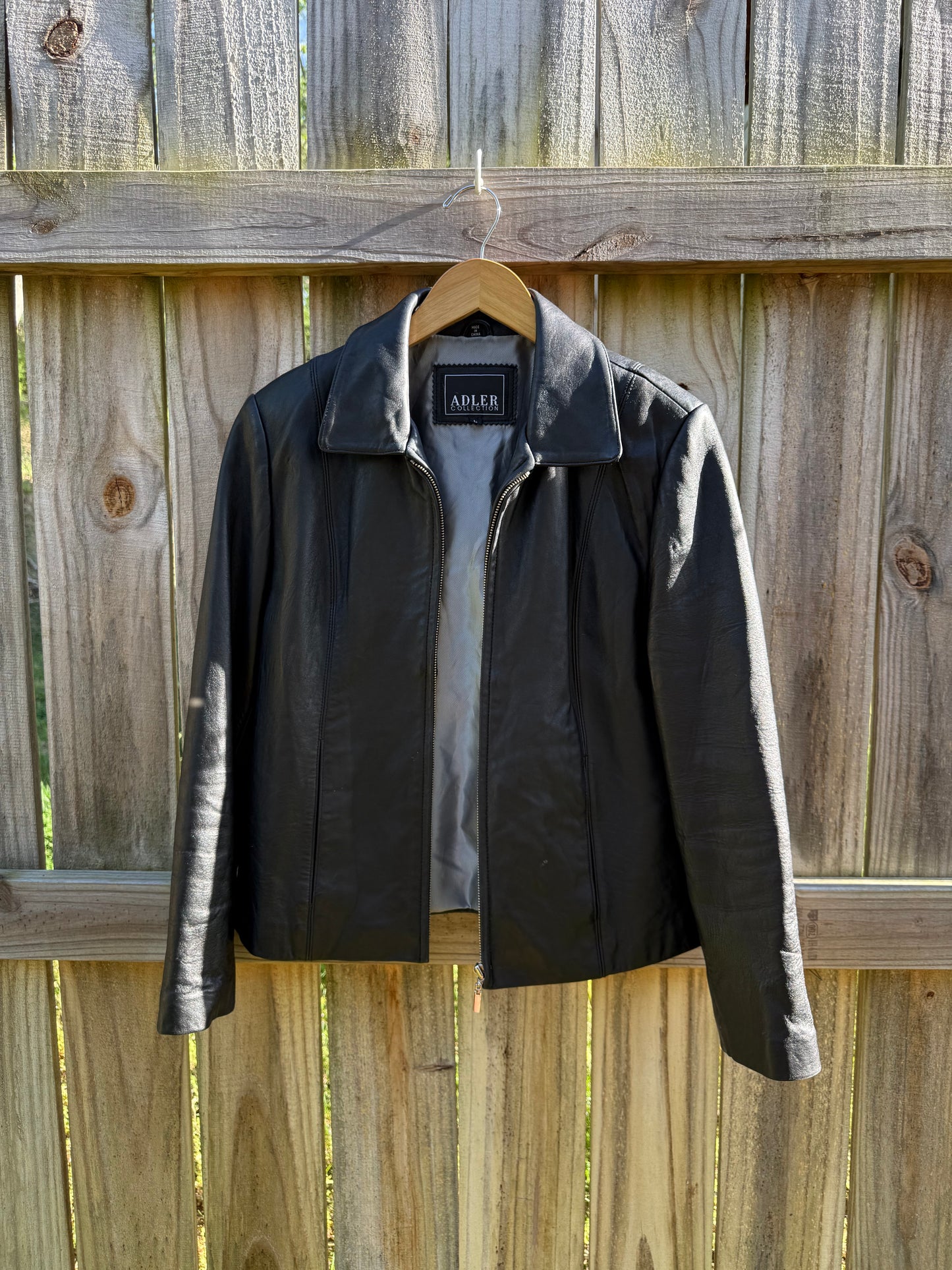 Vintage Black Leather Zip Jacket Size L