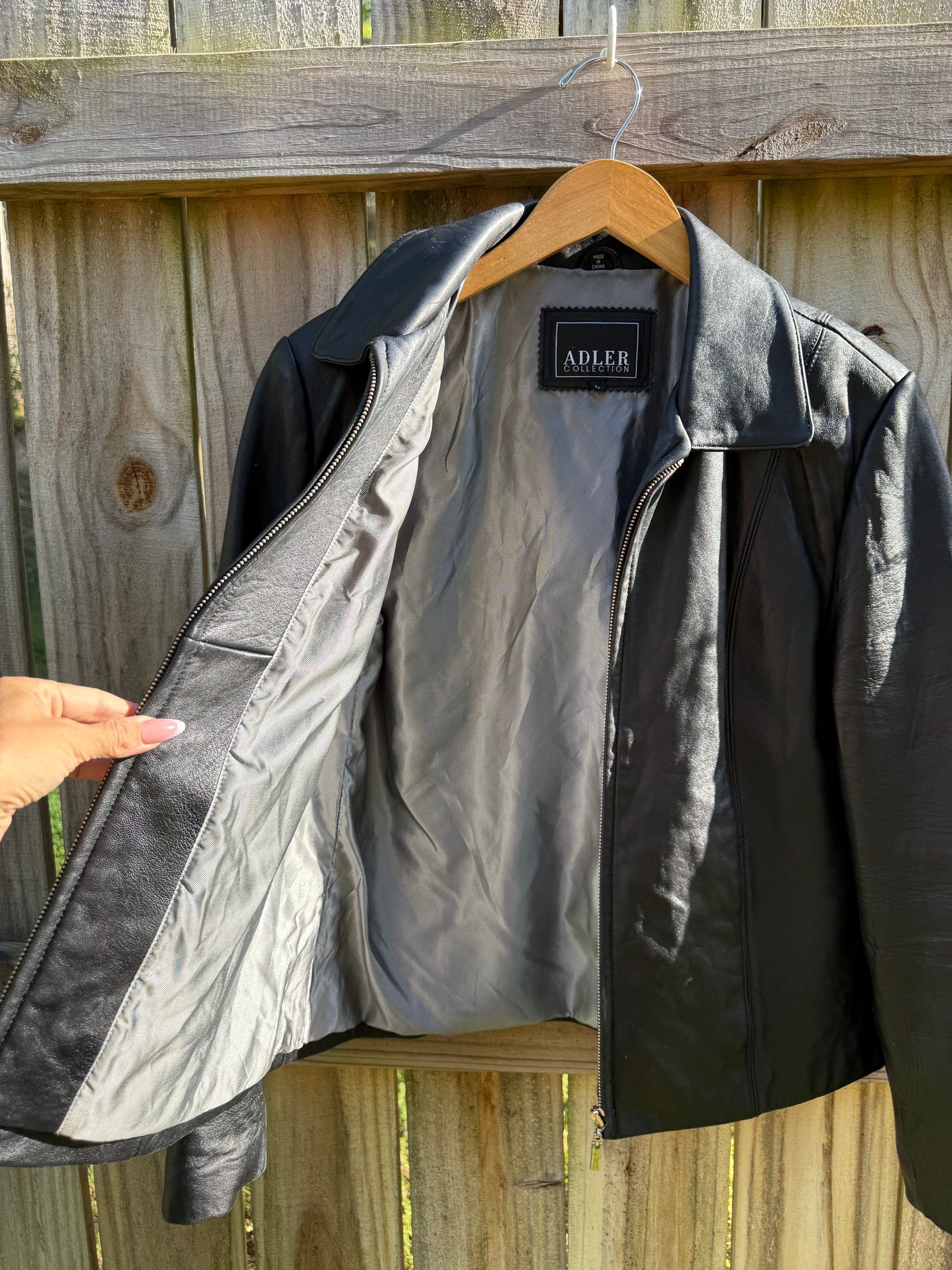 Vintage Black Leather Zip Jacket Size L