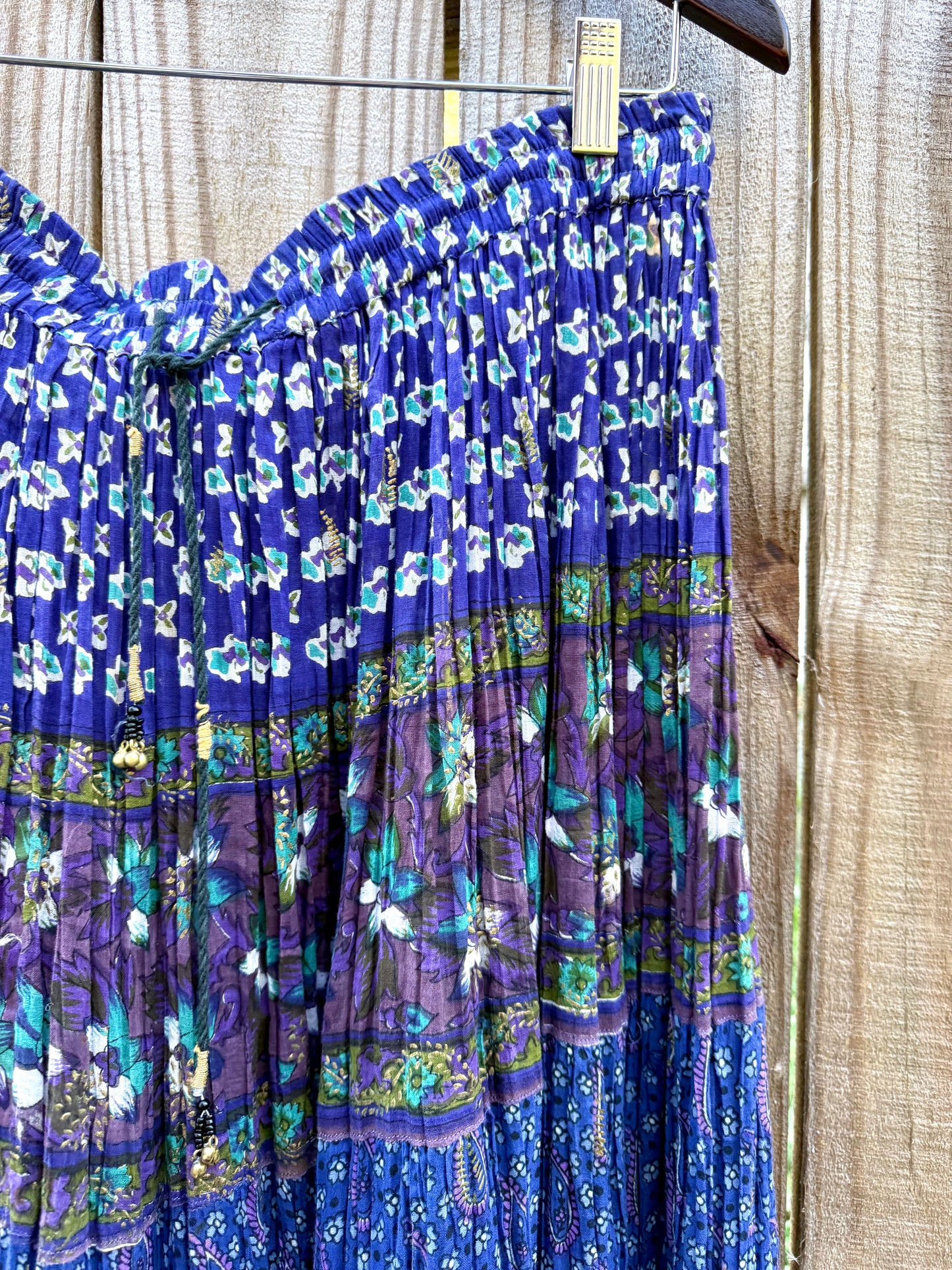 Vintage Blockprint Drawstring Skirt — Adjustable Fit / Spell-Level Cult Piece