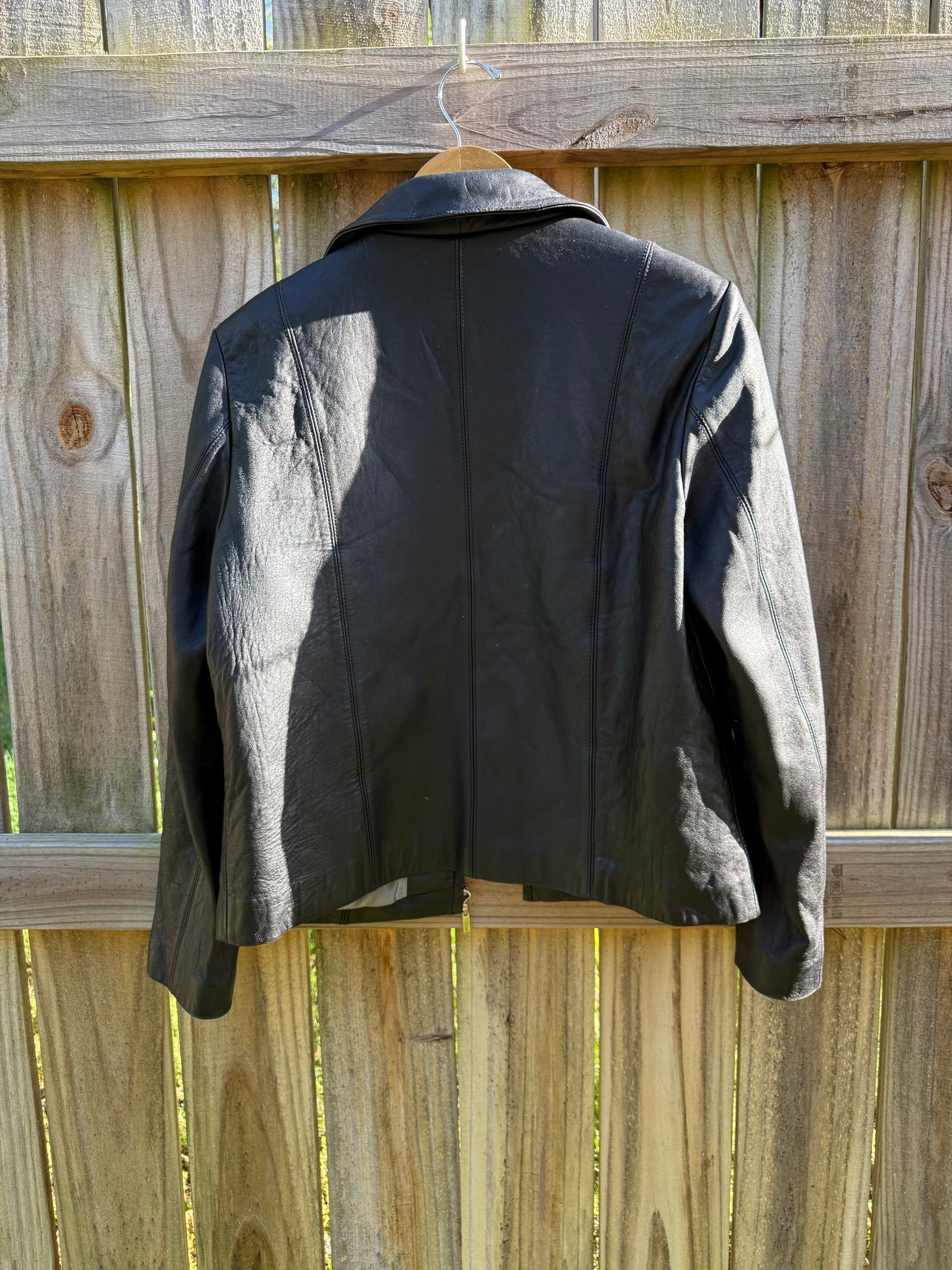 Vintage Black Leather Zip Jacket Size L