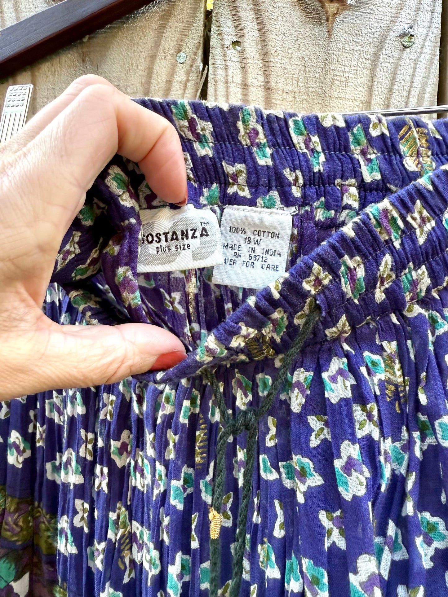 Vintage Blockprint Drawstring Skirt — Adjustable Fit / Spell-Level Cult Piece