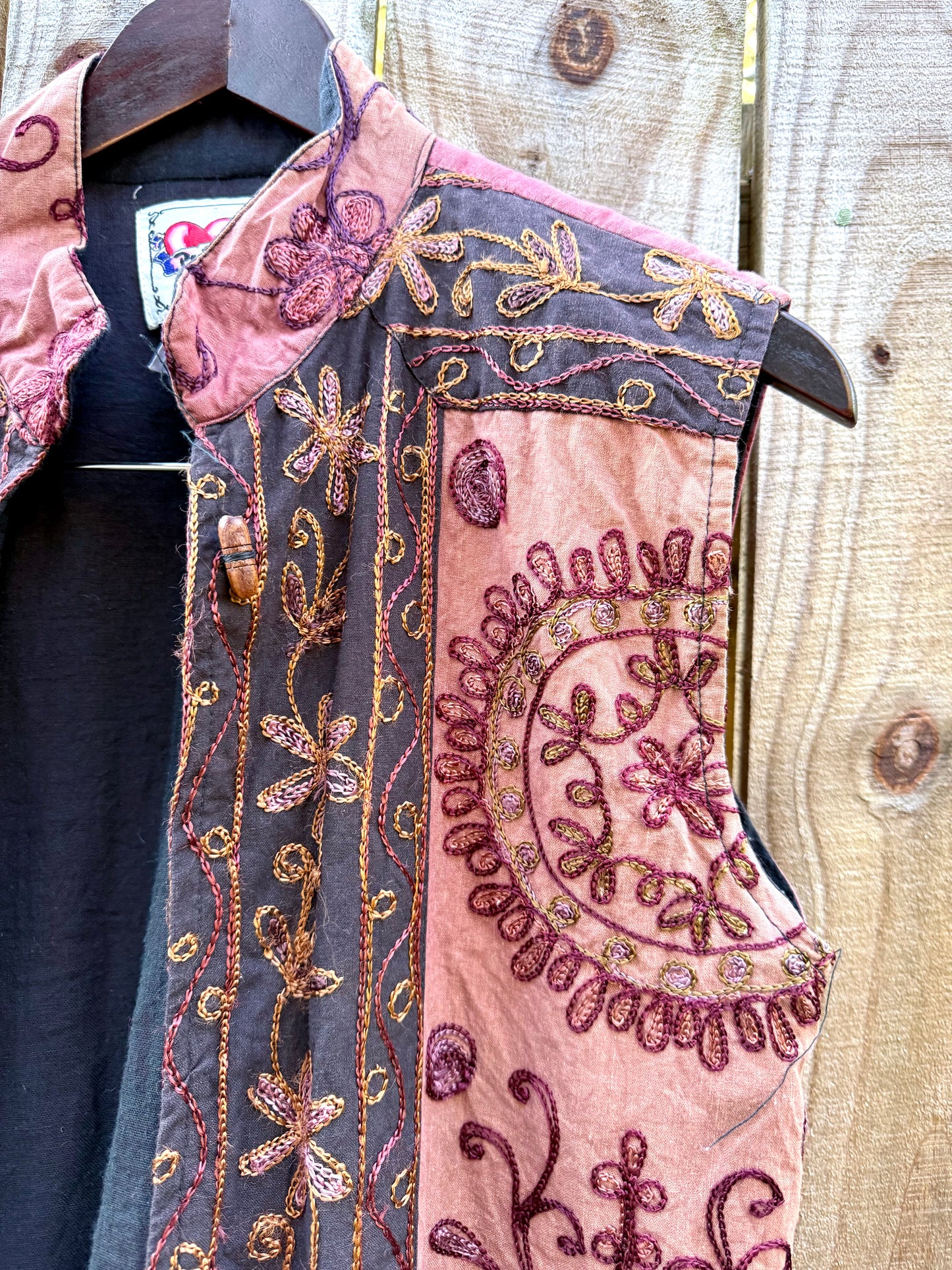 Embroidered Sunset Vest — Vintage India Cotton Boho Layer