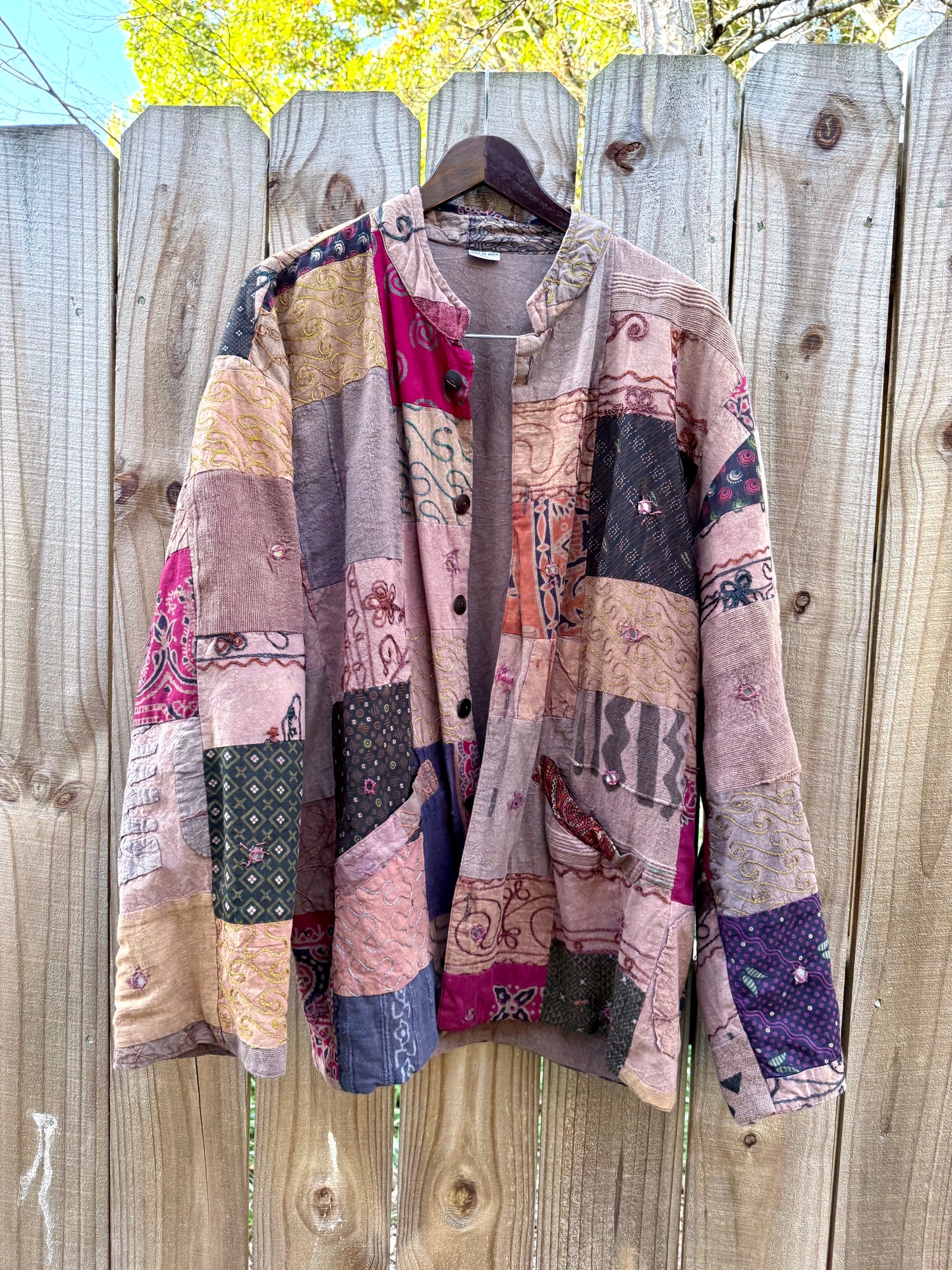 Vintage Patchwork Button-Down Jacket - Earth Tones - Made in India - Bohemian