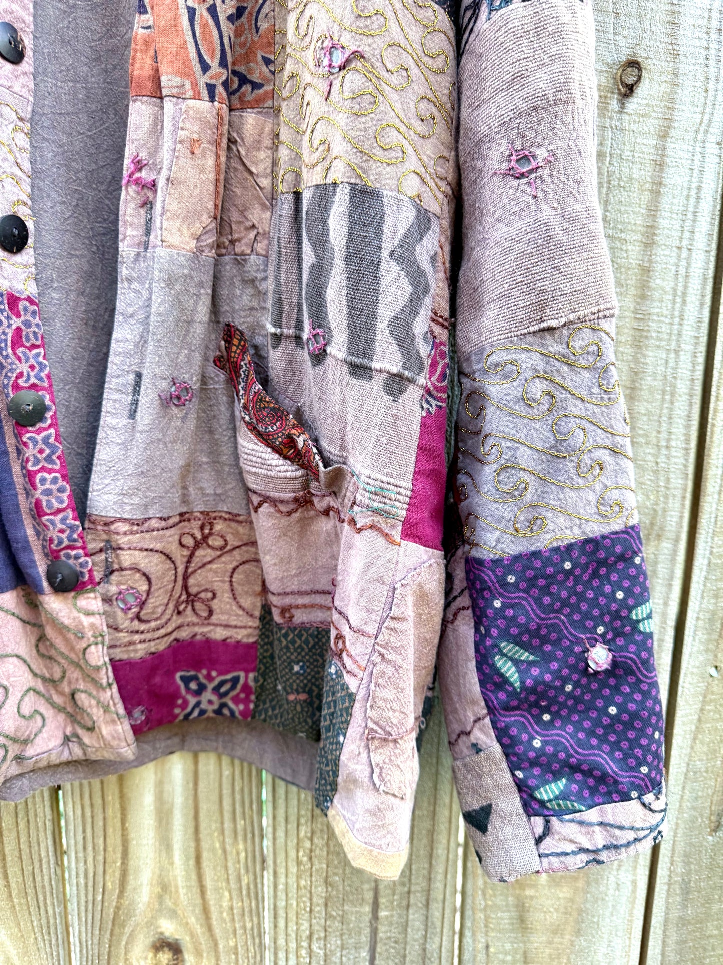 Vintage Patchwork Button-Down Jacket - Earth Tones - Made in India - Bohemian