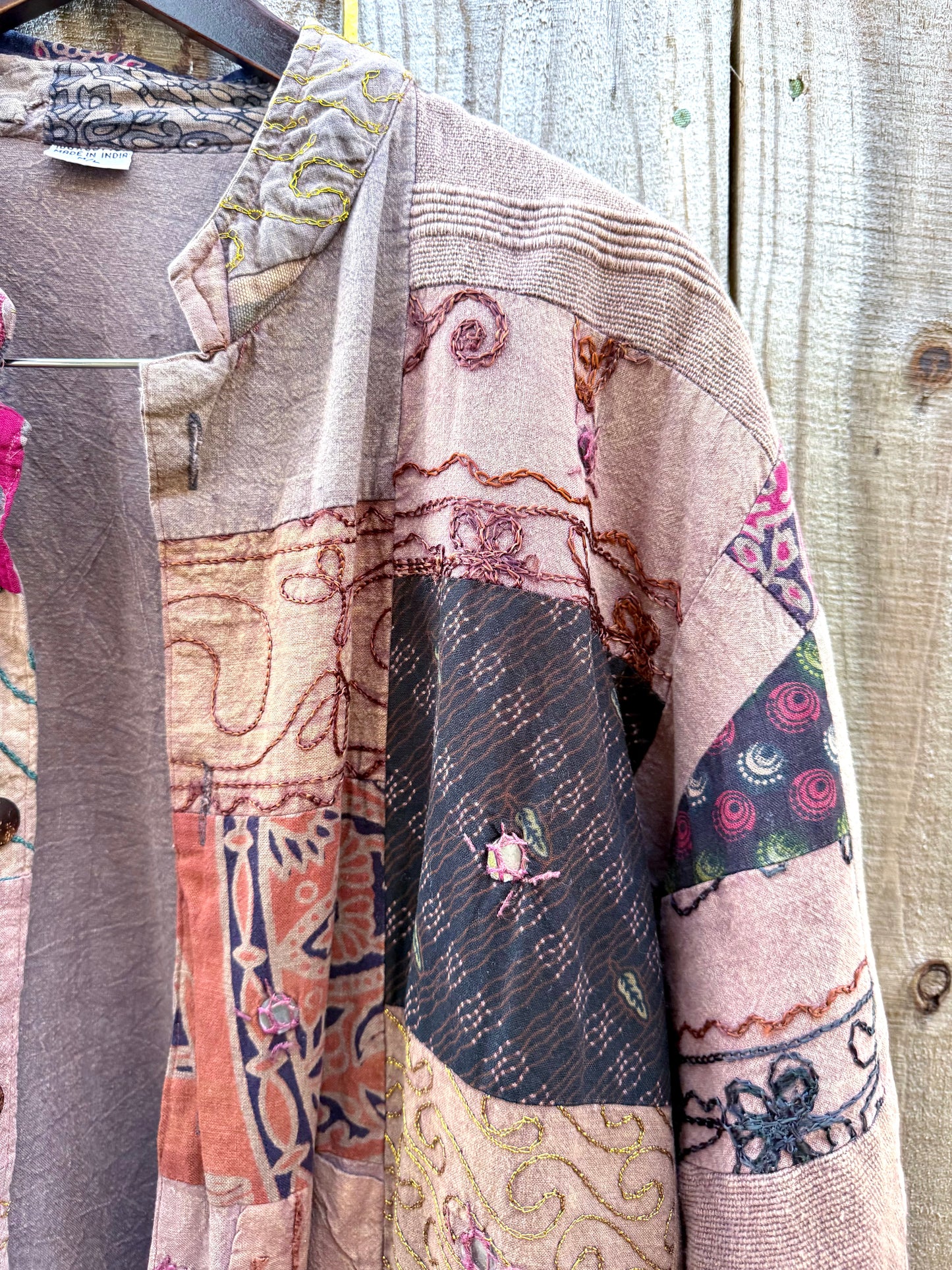 Vintage Patchwork Button-Down Jacket - Earth Tones - Made in India - Bohemian