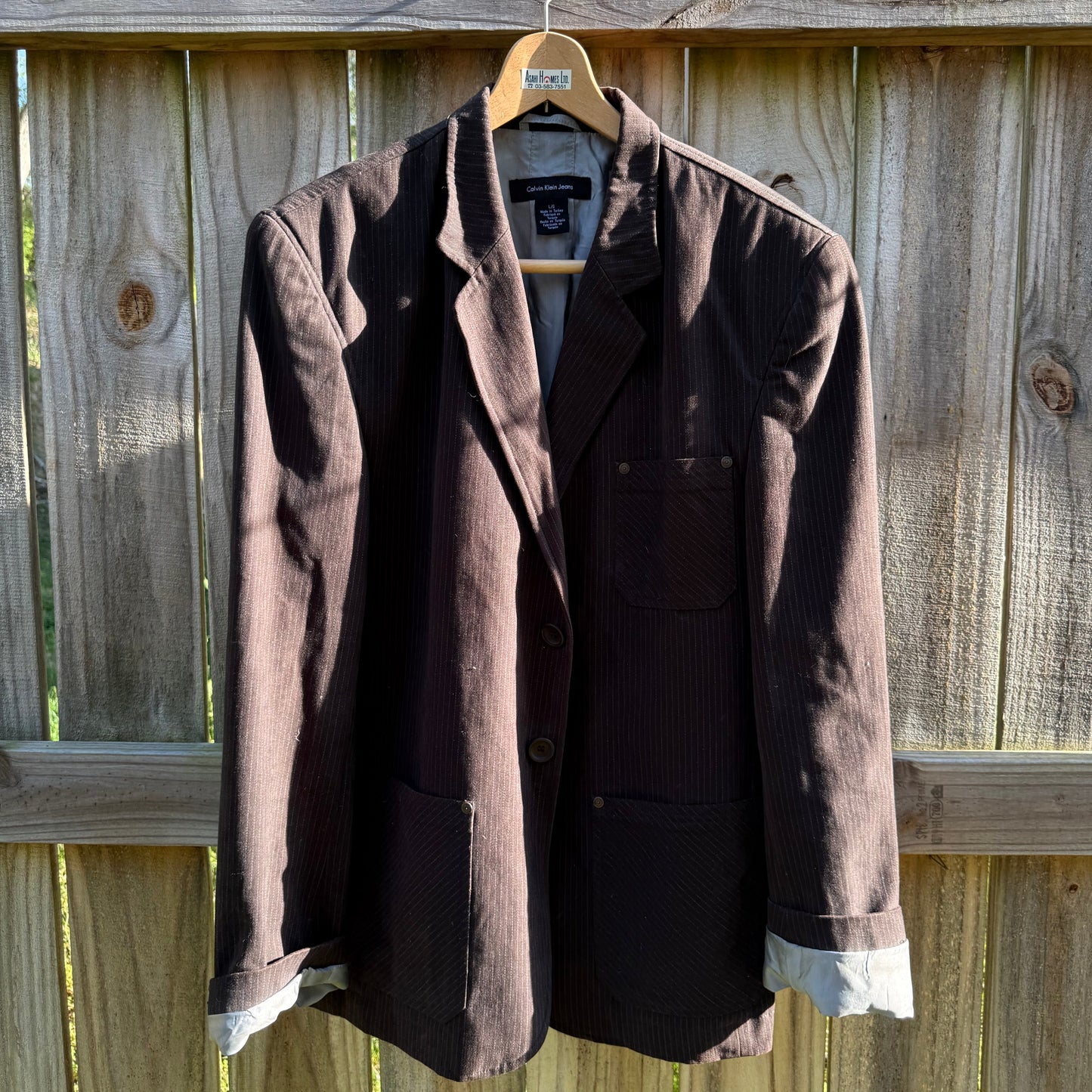Calvin Klein Jeans Pinstripe Oversized Blazer Brown Large