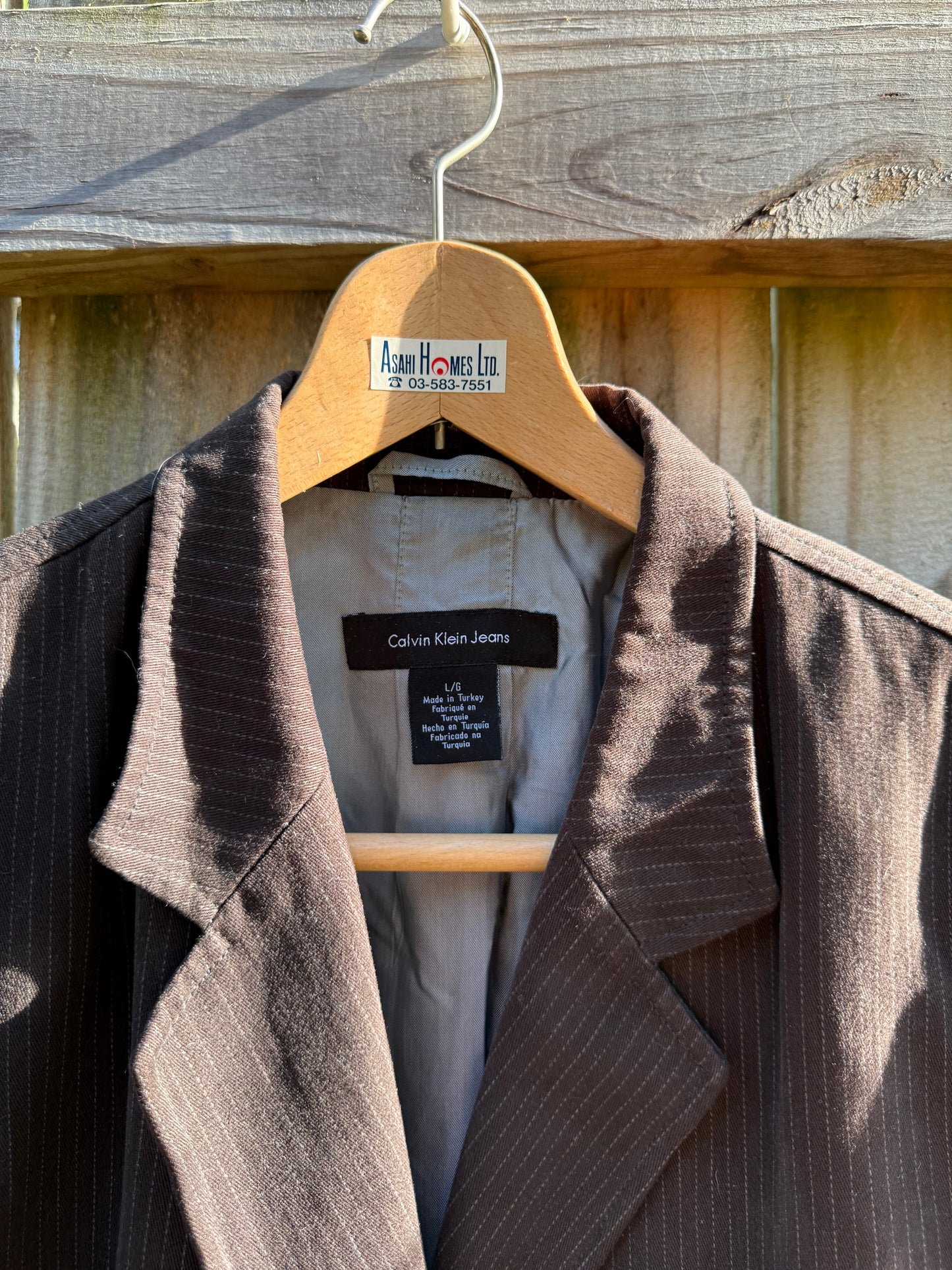 Calvin Klein Jeans Pinstripe Oversized Blazer Brown Large