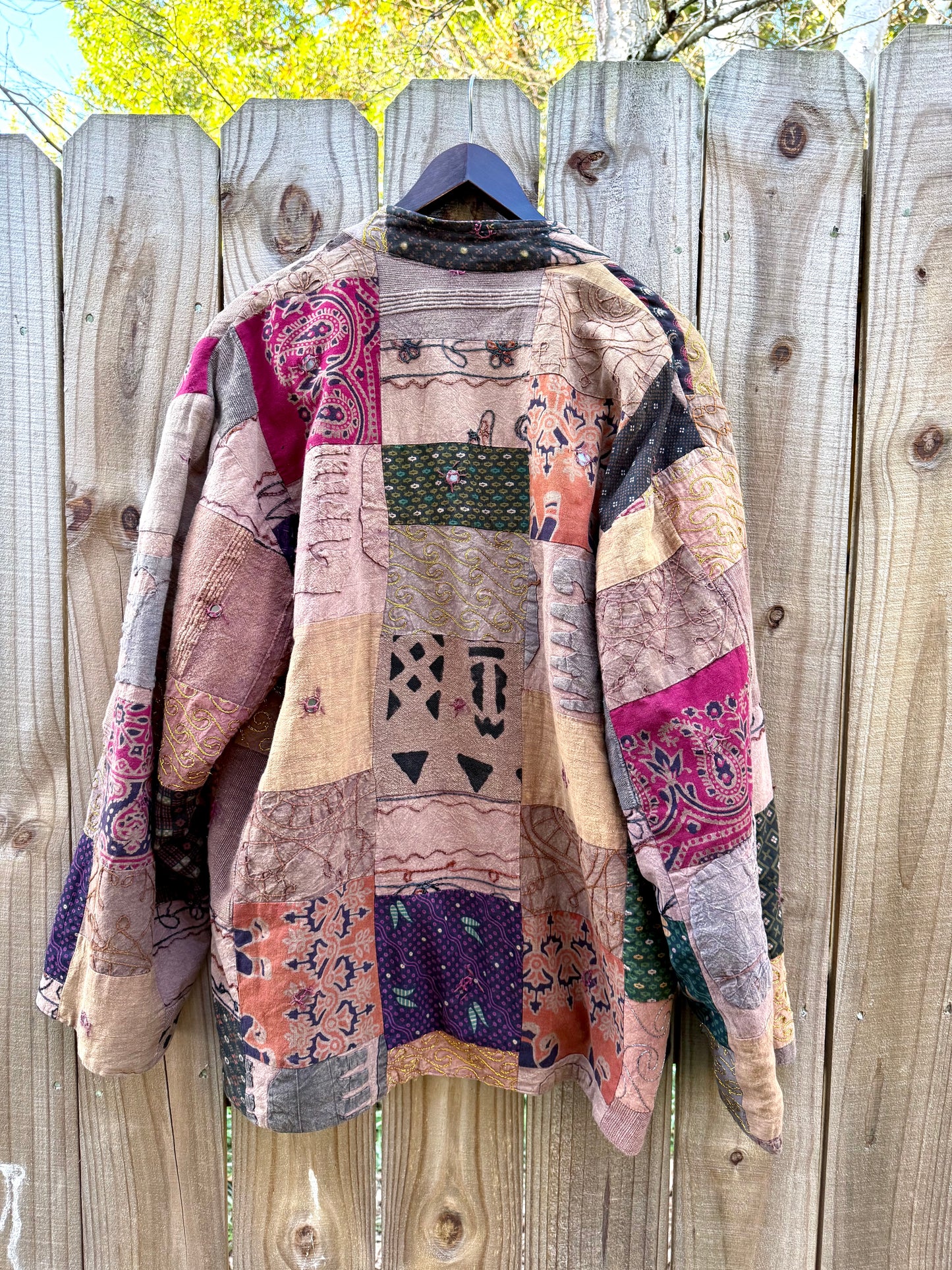 Vintage Patchwork Button-Down Jacket - Earth Tones - Made in India - Bohemian