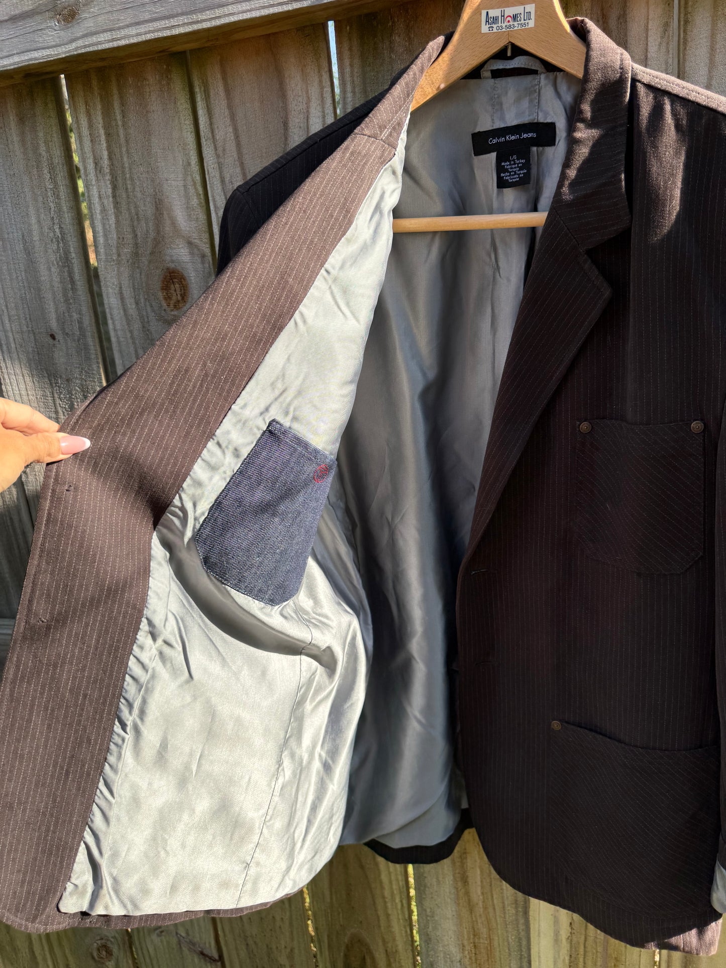 Calvin Klein Jeans Pinstripe Oversized Blazer Brown Large