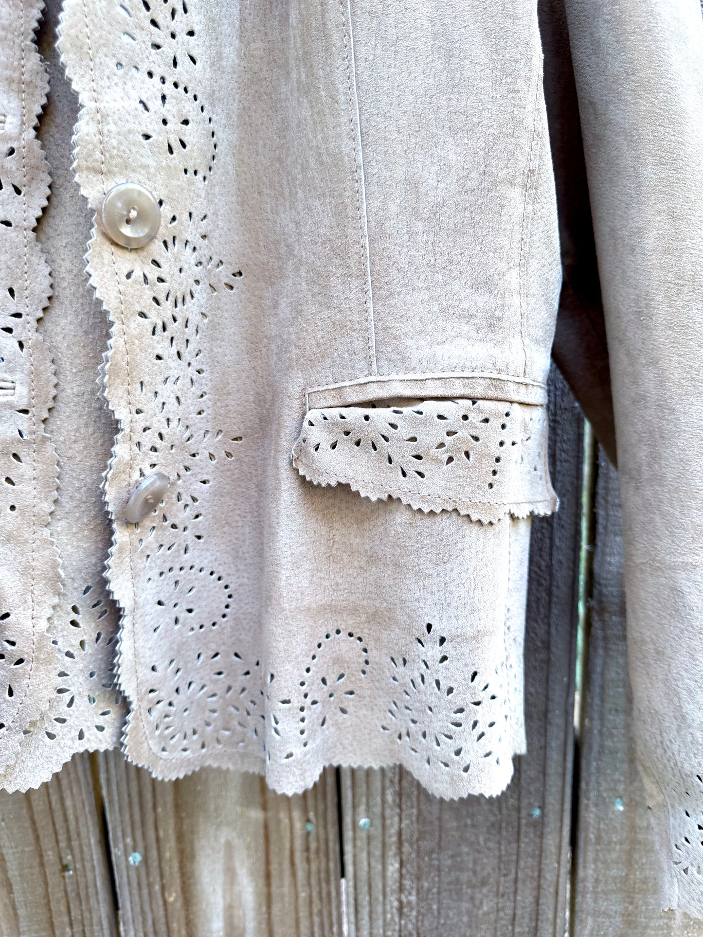 Vintage Suede Cutout Jacket — French Boheme Festival Layer (Fits S/M)