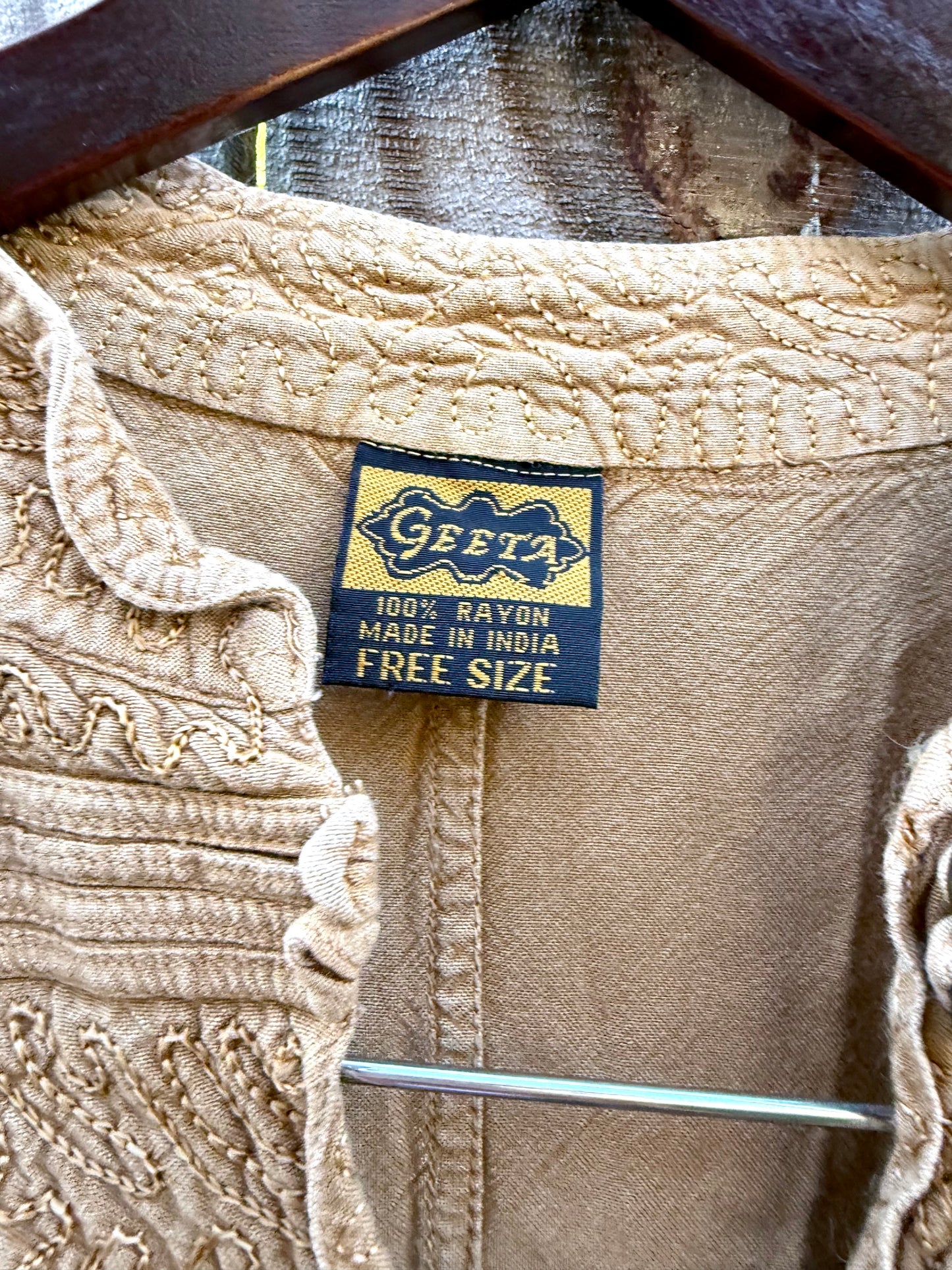 Vintage embroidered tunic — caramel + gold (fits S–L) Festival Boho Made in India