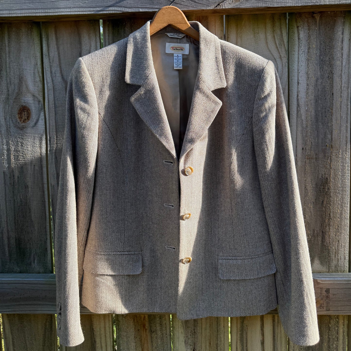 Talbots Silk Blend Herringbone Blazer | Italian Fabric | Neutral Taupe | Size 6