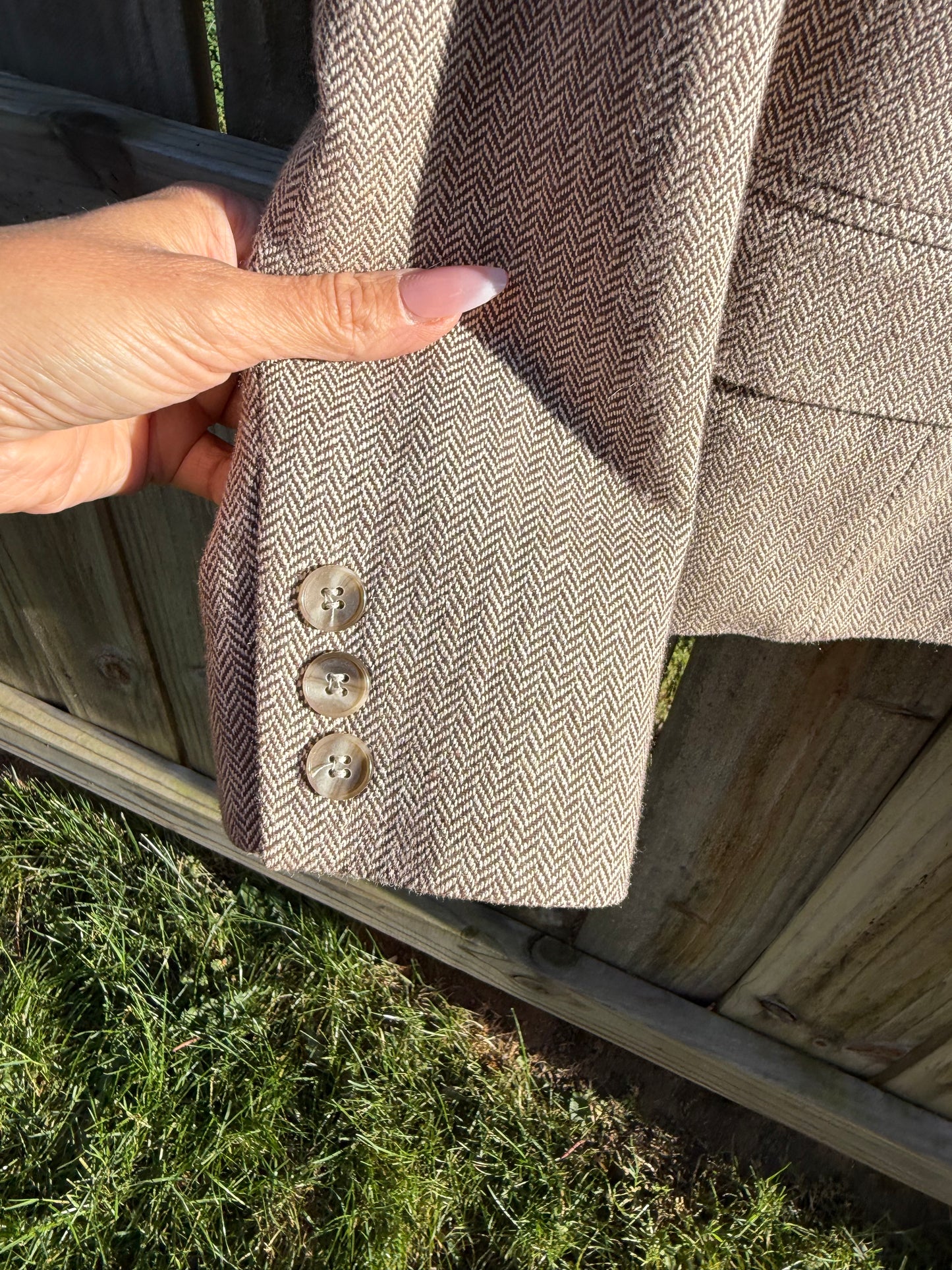 Talbots Silk Blend Herringbone Blazer | Italian Fabric | Neutral Taupe | Size 6