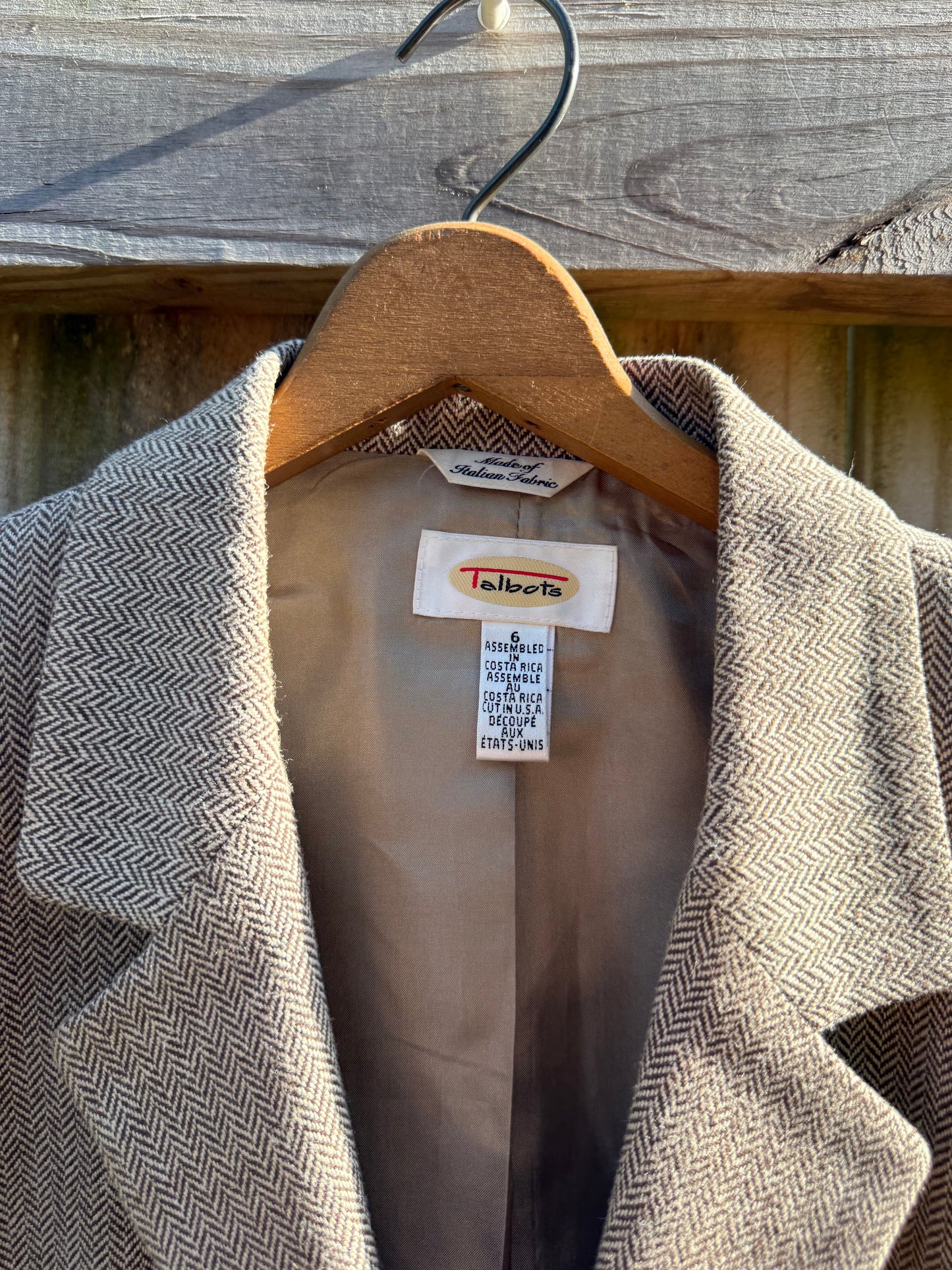 Talbots Silk Blend Herringbone Blazer | Italian Fabric | Neutral Taupe | Size 6
