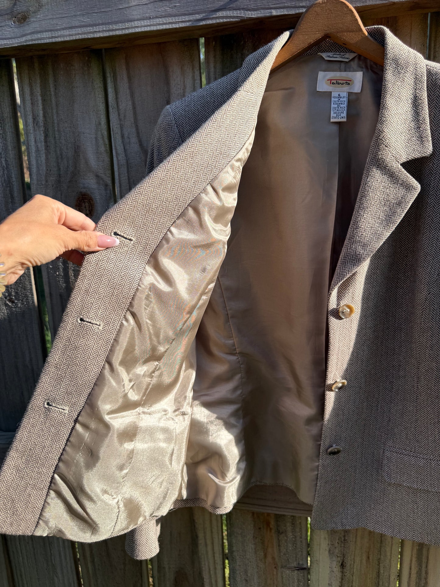 Talbots Silk Blend Herringbone Blazer | Italian Fabric | Neutral Taupe | Size 6
