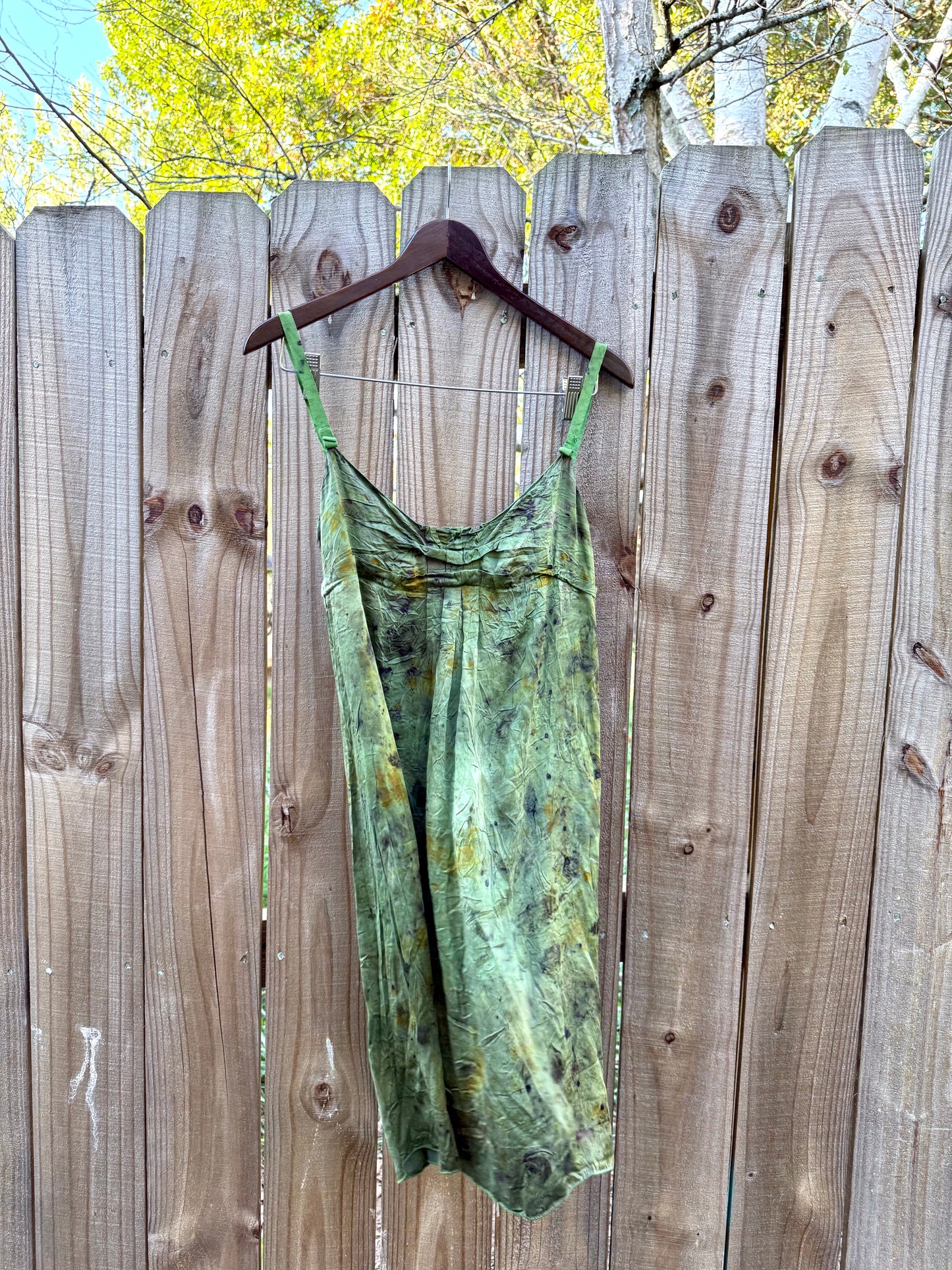 Botanical Silk Slip Dress (XS) Festival Moss Green Fairycore