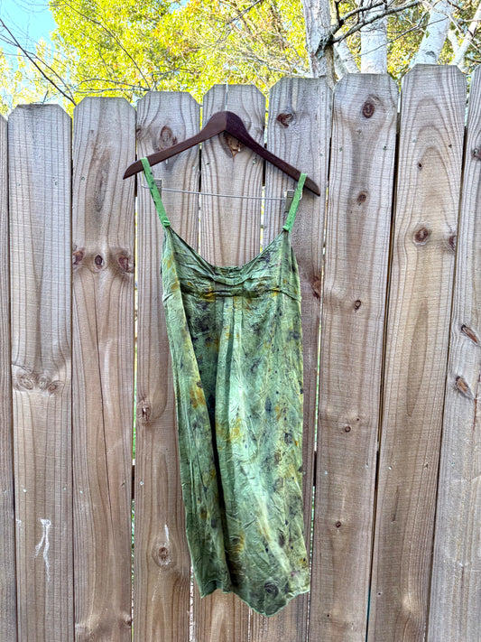 Botanical Silk Slip Dress (XS) Festival Moss Green Fairycore