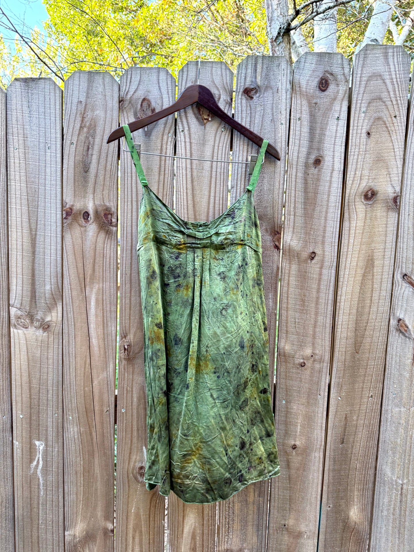 Botanical Silk Slip Dress (XS) Festival Moss Green Fairycore