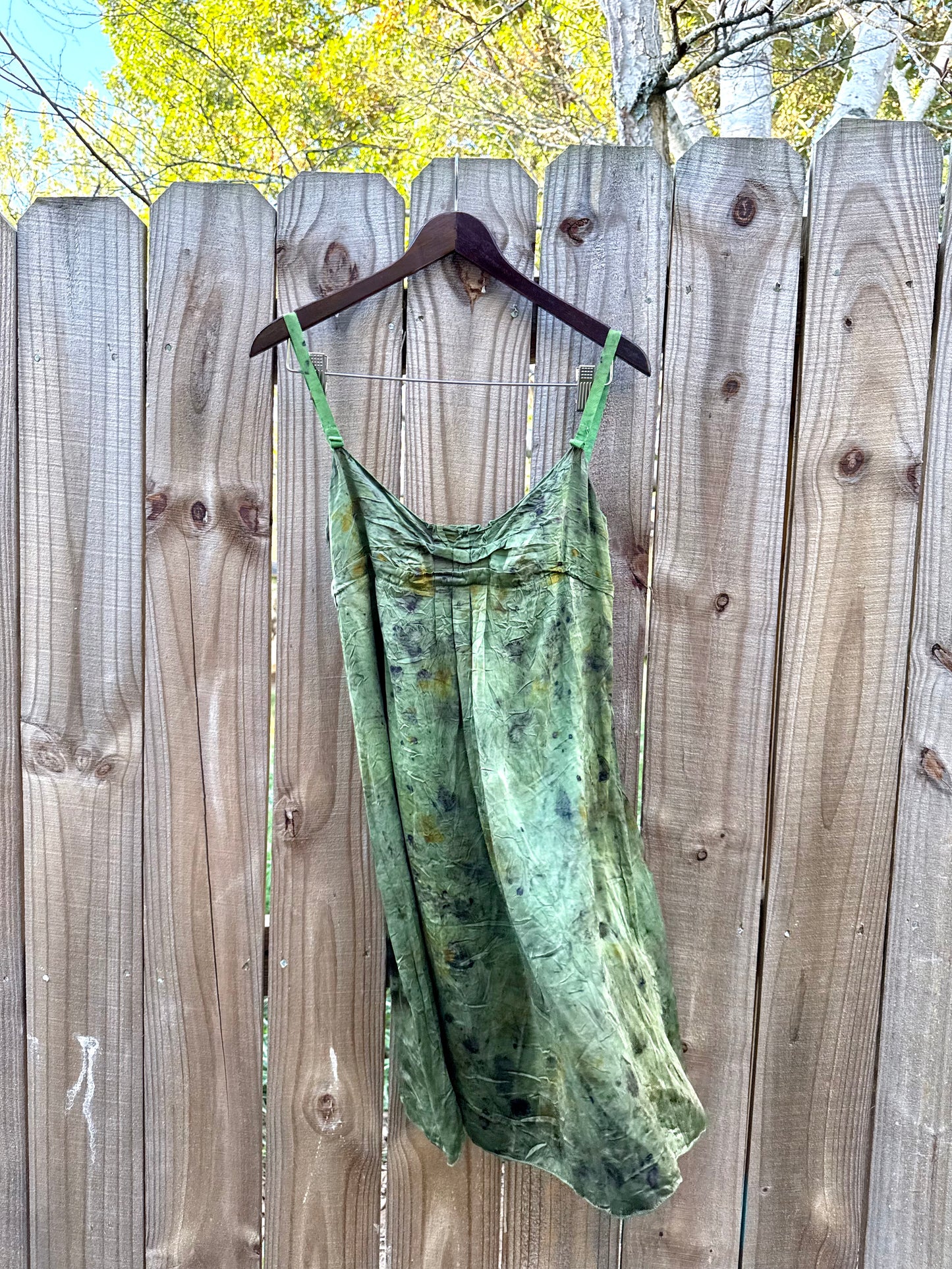 Botanical Silk Slip Dress (XS) Festival Moss Green Fairycore