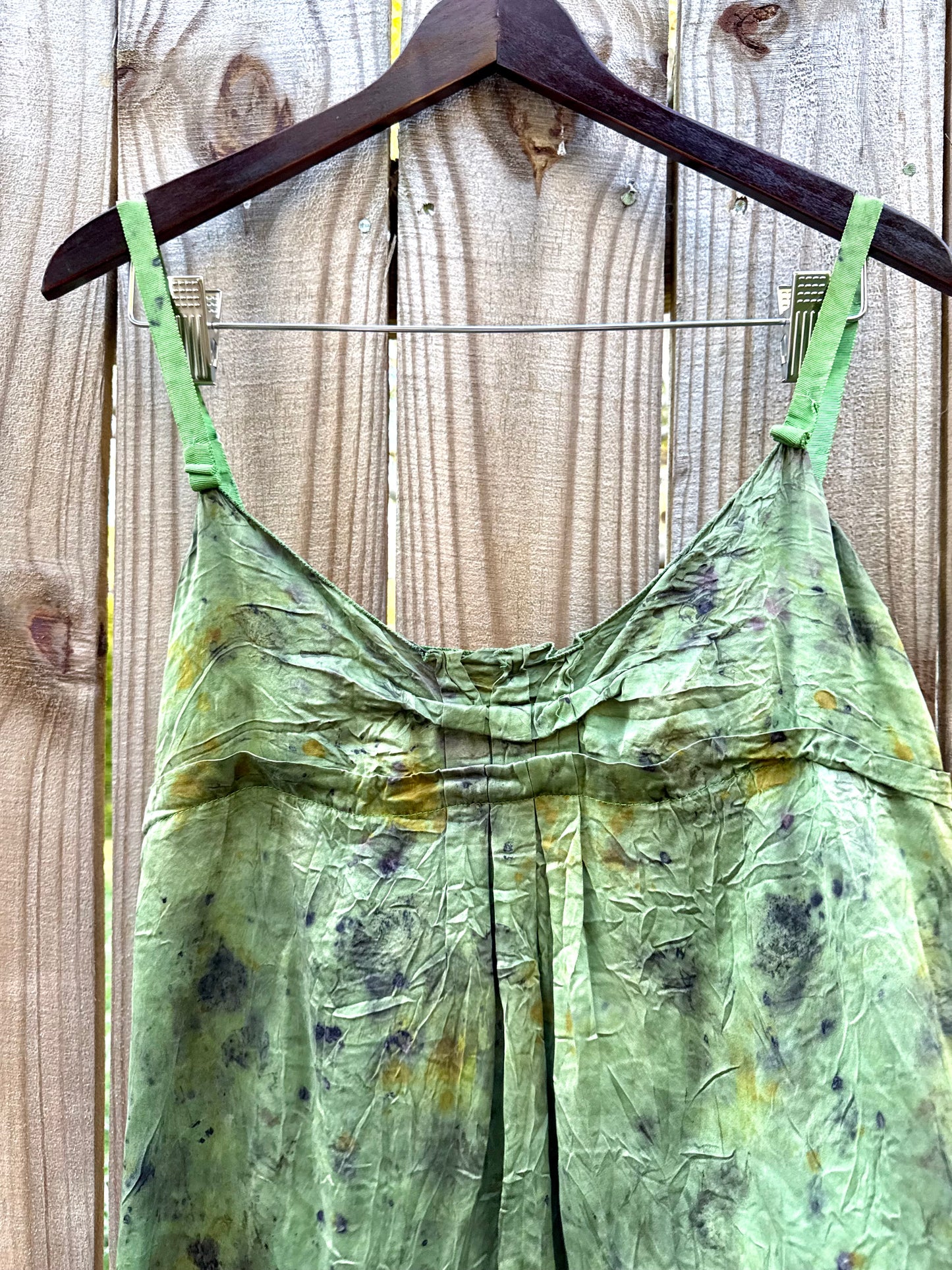 Botanical Silk Slip Dress (XS) Festival Moss Green Fairycore
