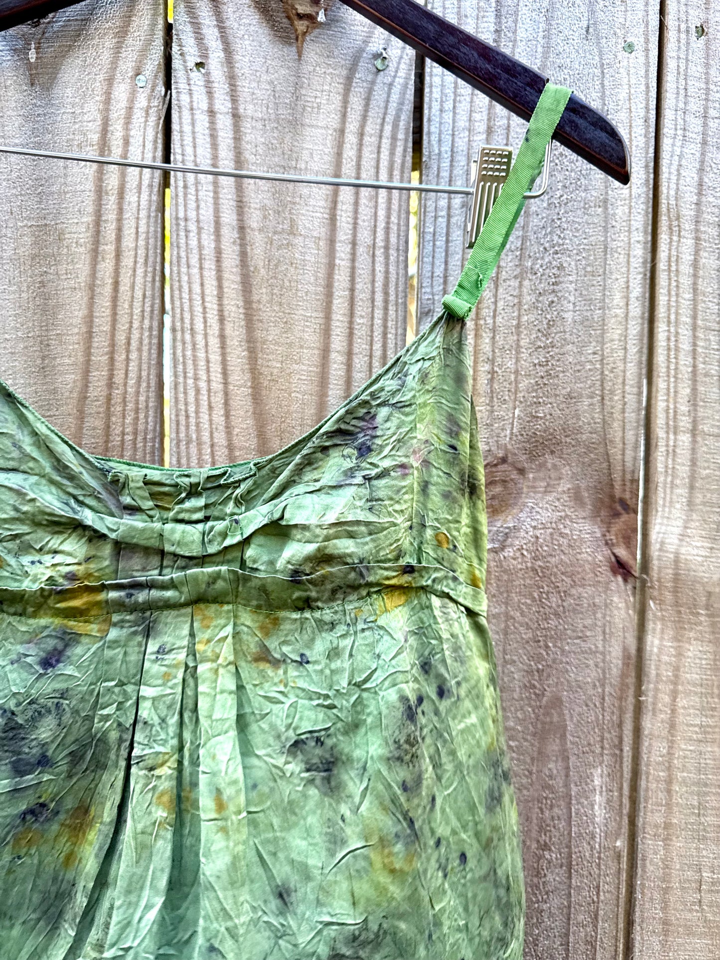 Botanical Silk Slip Dress (XS) Festival Moss Green Fairycore
