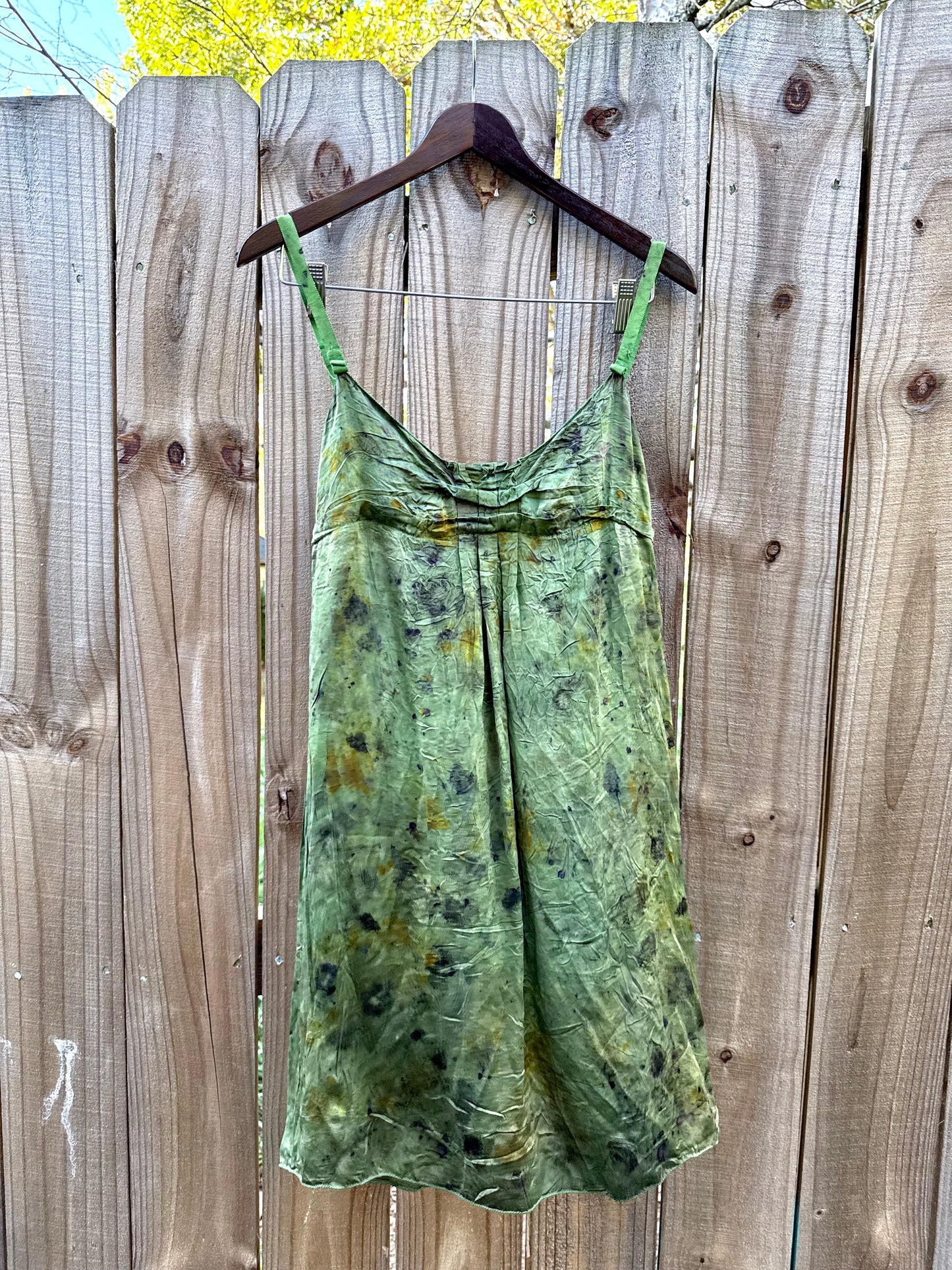 Botanical Silk Slip Dress (XS) Festival Moss Green Fairycore
