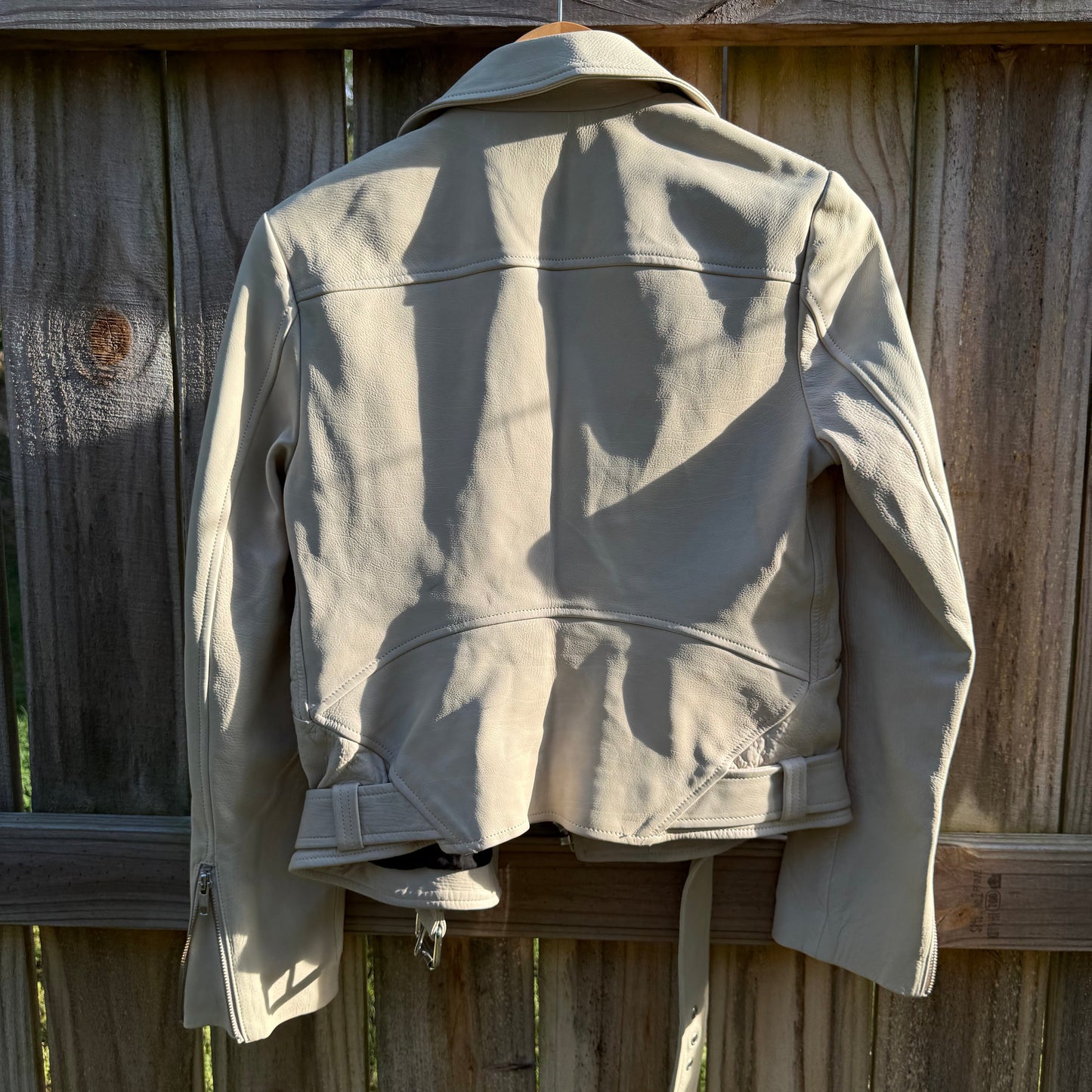 A.L.C. 100% Leather Moto Jacket Cream Silver Hardware Size 6