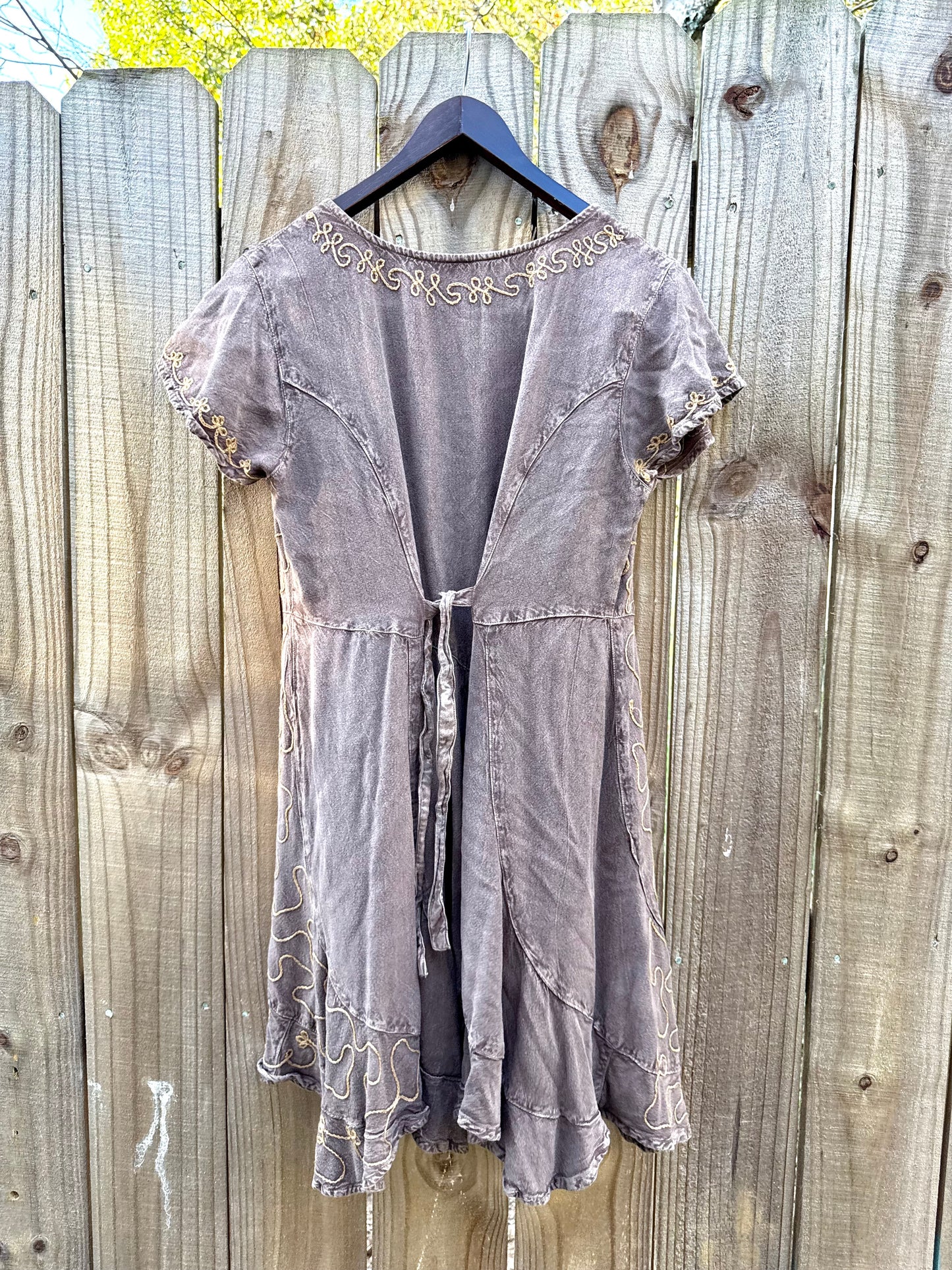 Embroidered lace-up mini dress Brown cocoa Boho Festival Forest