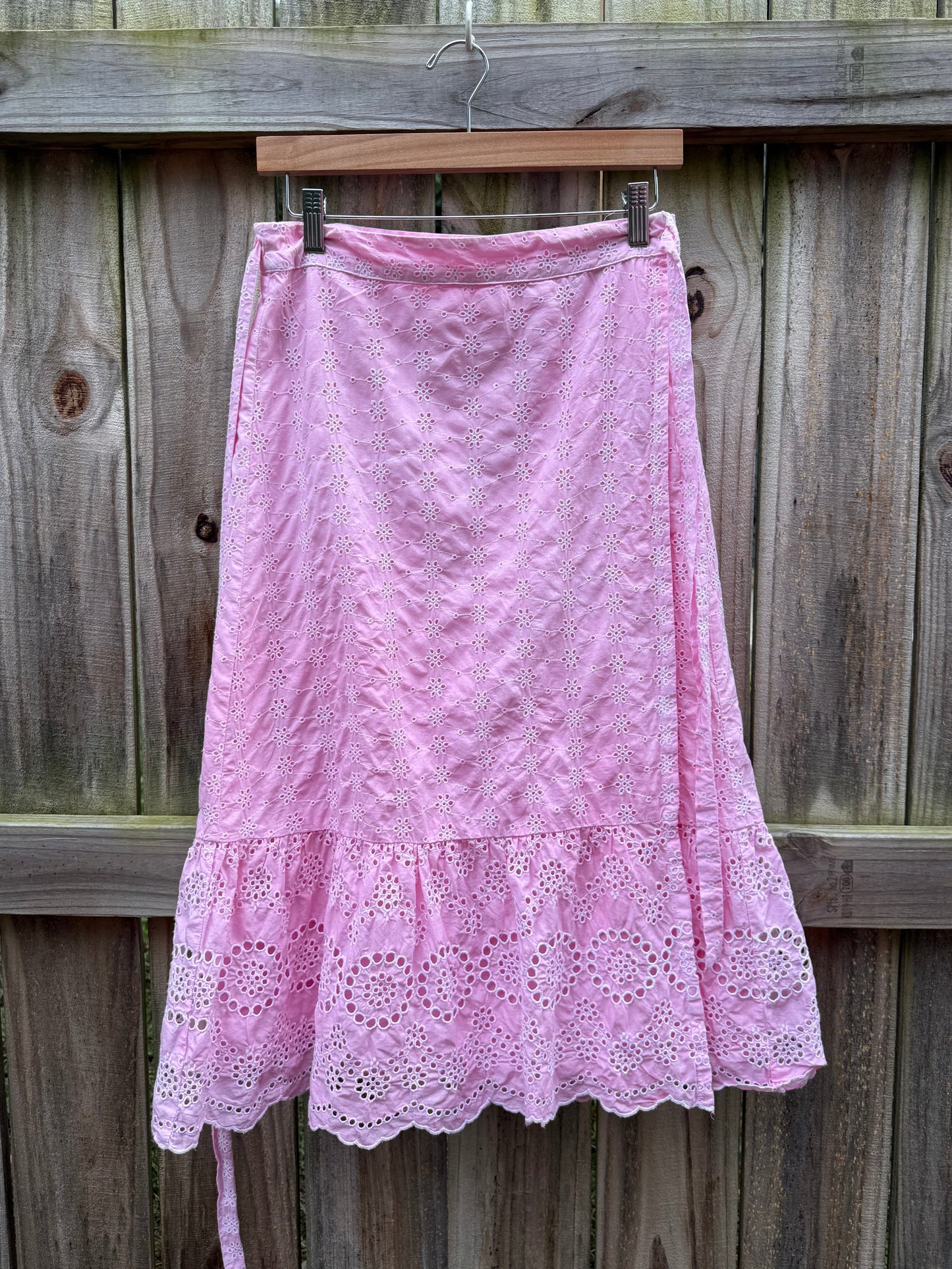 Hand-Dyed Gap Eyelet Wrap Skirt | Ballet Pink Cotton | Adjustable Wrap | S Petite