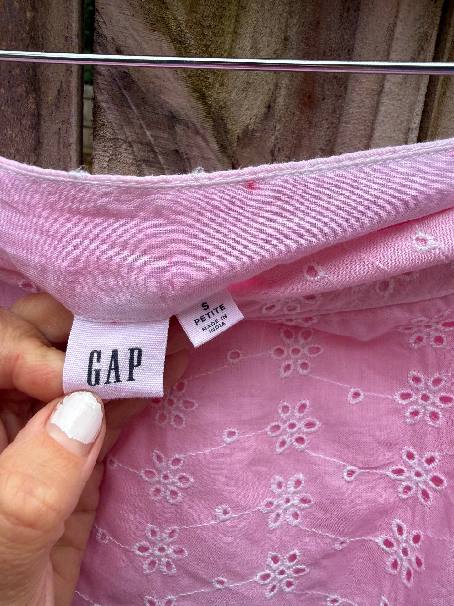 Hand-Dyed Gap Eyelet Wrap Skirt | Ballet Pink Cotton | Adjustable Wrap | S Petite