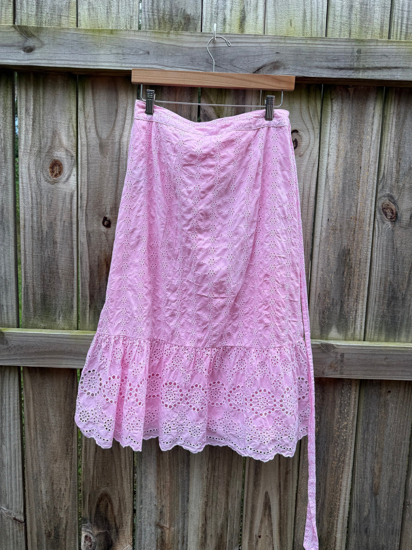 Hand-Dyed Gap Eyelet Wrap Skirt | Ballet Pink Cotton | Adjustable Wrap | S Petite