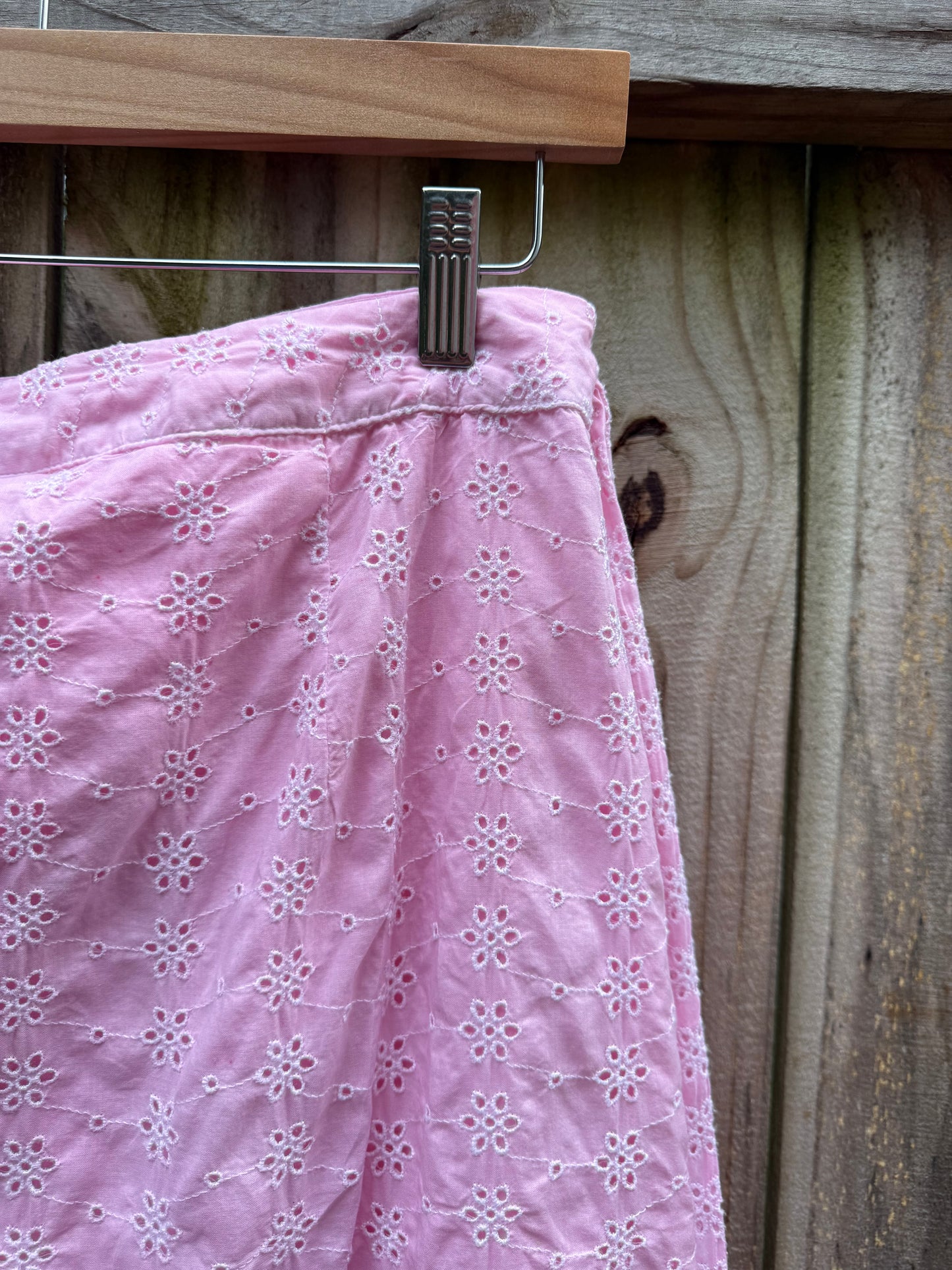 Hand-Dyed Gap Eyelet Wrap Skirt | Ballet Pink Cotton | Adjustable Wrap | S Petite