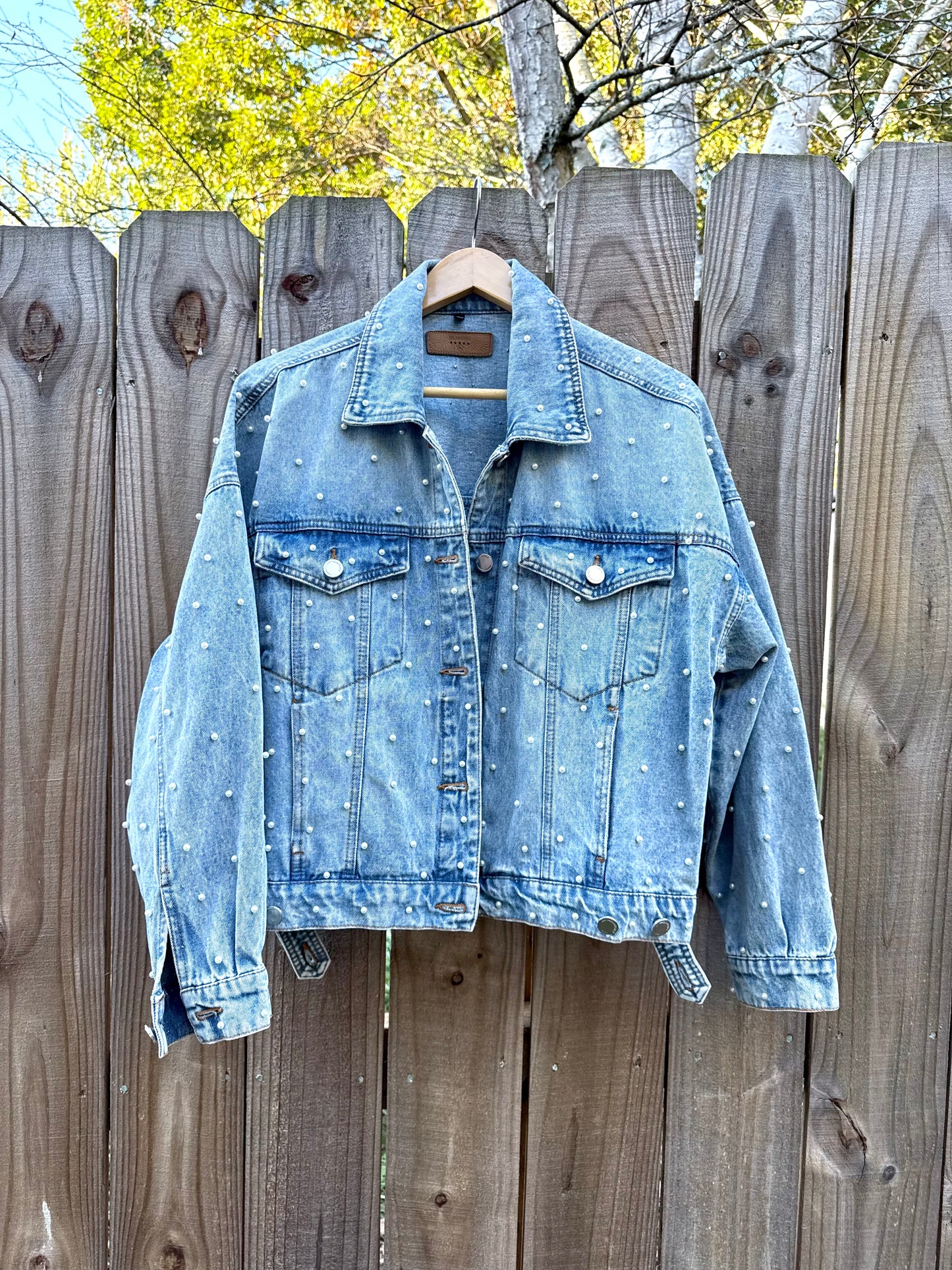 Festival Pearl-Studded Denim Jacket Coquette Girly Embellished