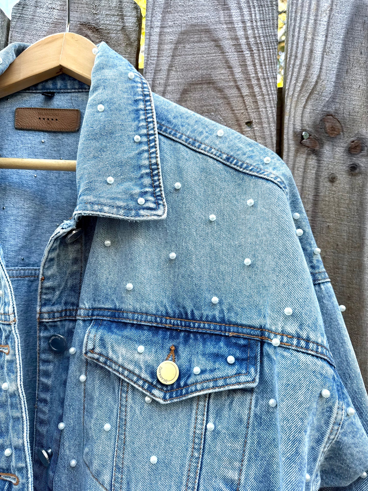 Festival Pearl-Studded Denim Jacket Coquette Girly Embellished