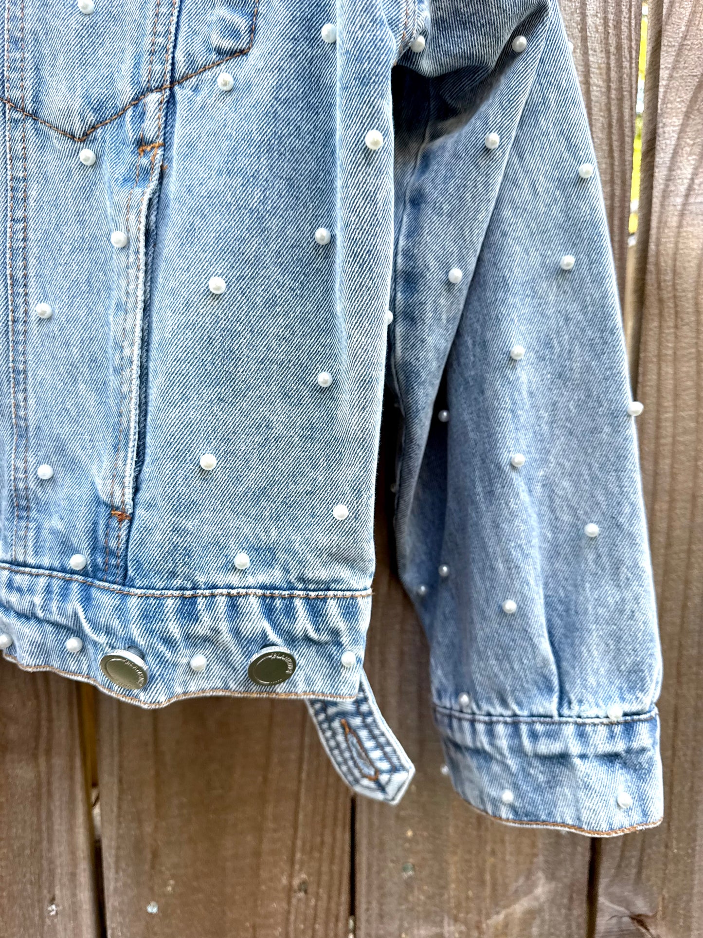 Festival Pearl-Studded Denim Jacket Coquette Girly Embellished