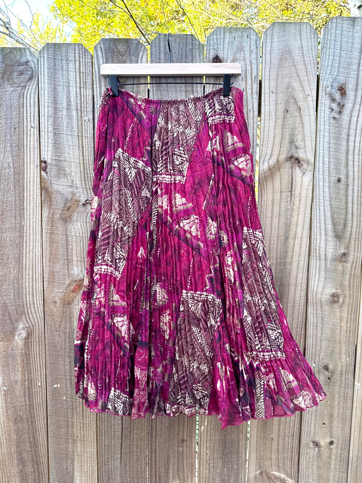 Bohemian Sunset Pleated Maxi Skirt Red