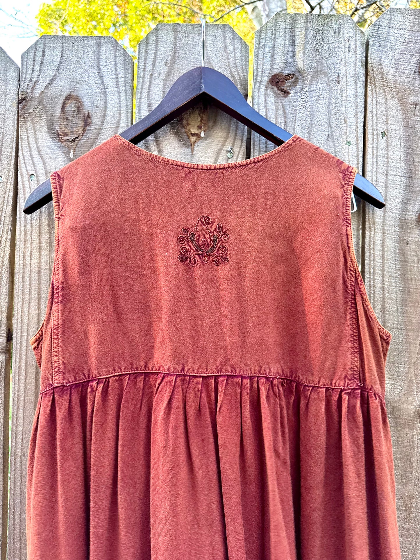 Rust Embroidered Cotton Midi — Vintage India Import / Modern Folk Dress