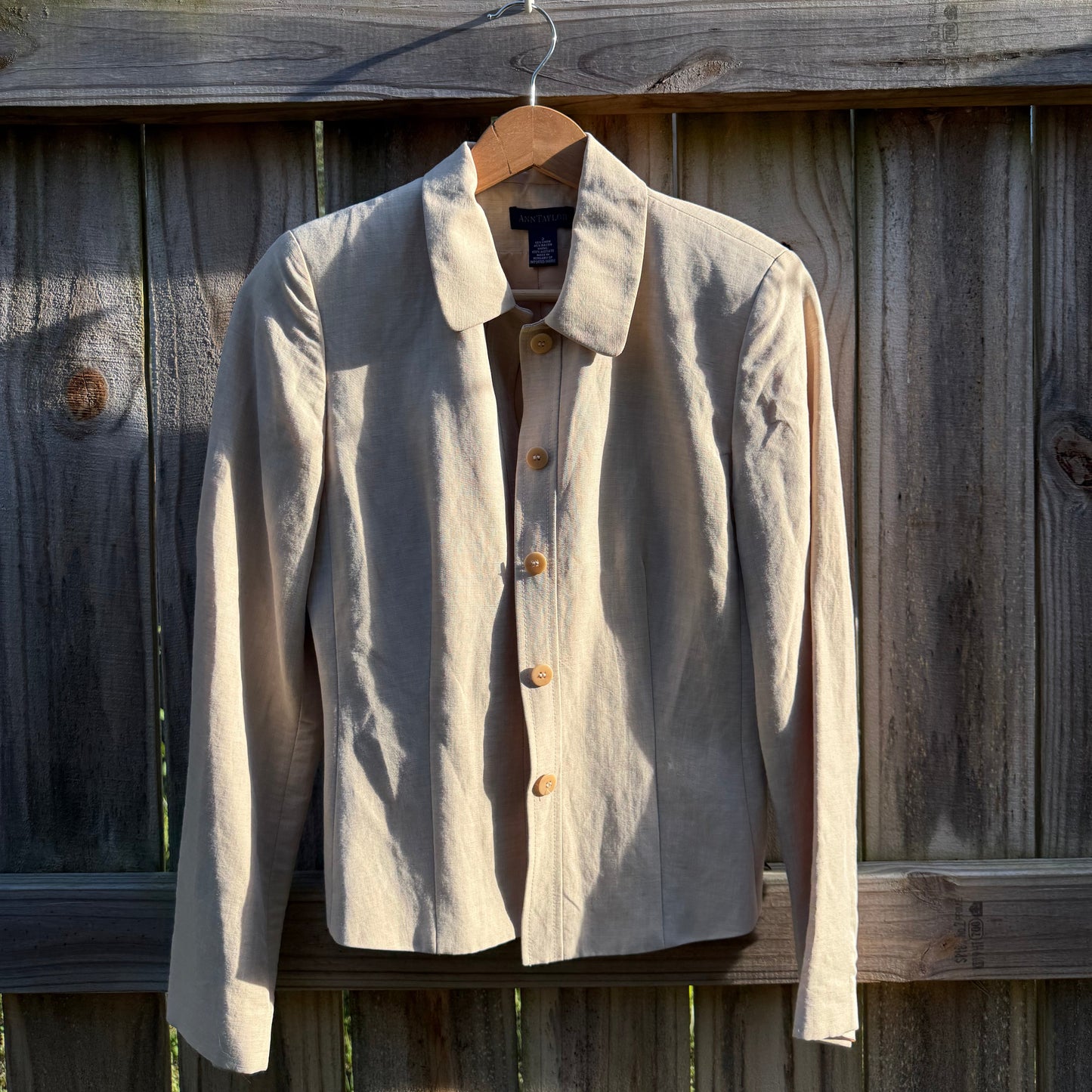 Ann Taylor Linen Blend Button Jacket Cream Minimalist Fitted Jacket 90s Carolyn Bessette Style