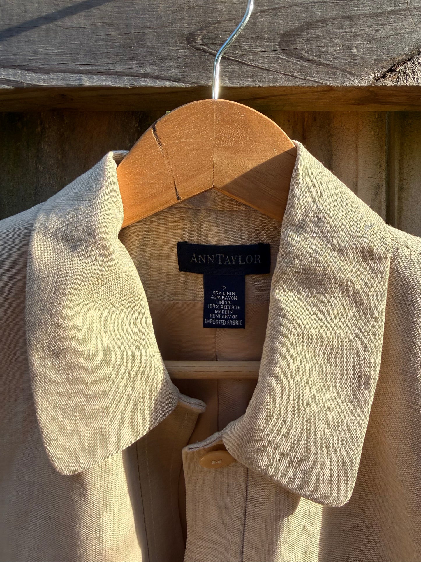 Ann Taylor Linen Blend Button Jacket Cream Minimalist Fitted Jacket 90s Carolyn Bessette Style
