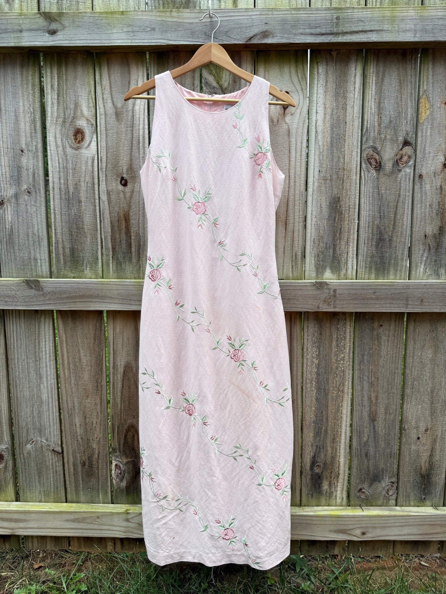 Plaza South Embroidered Rose Linen Blend Maxi Dress