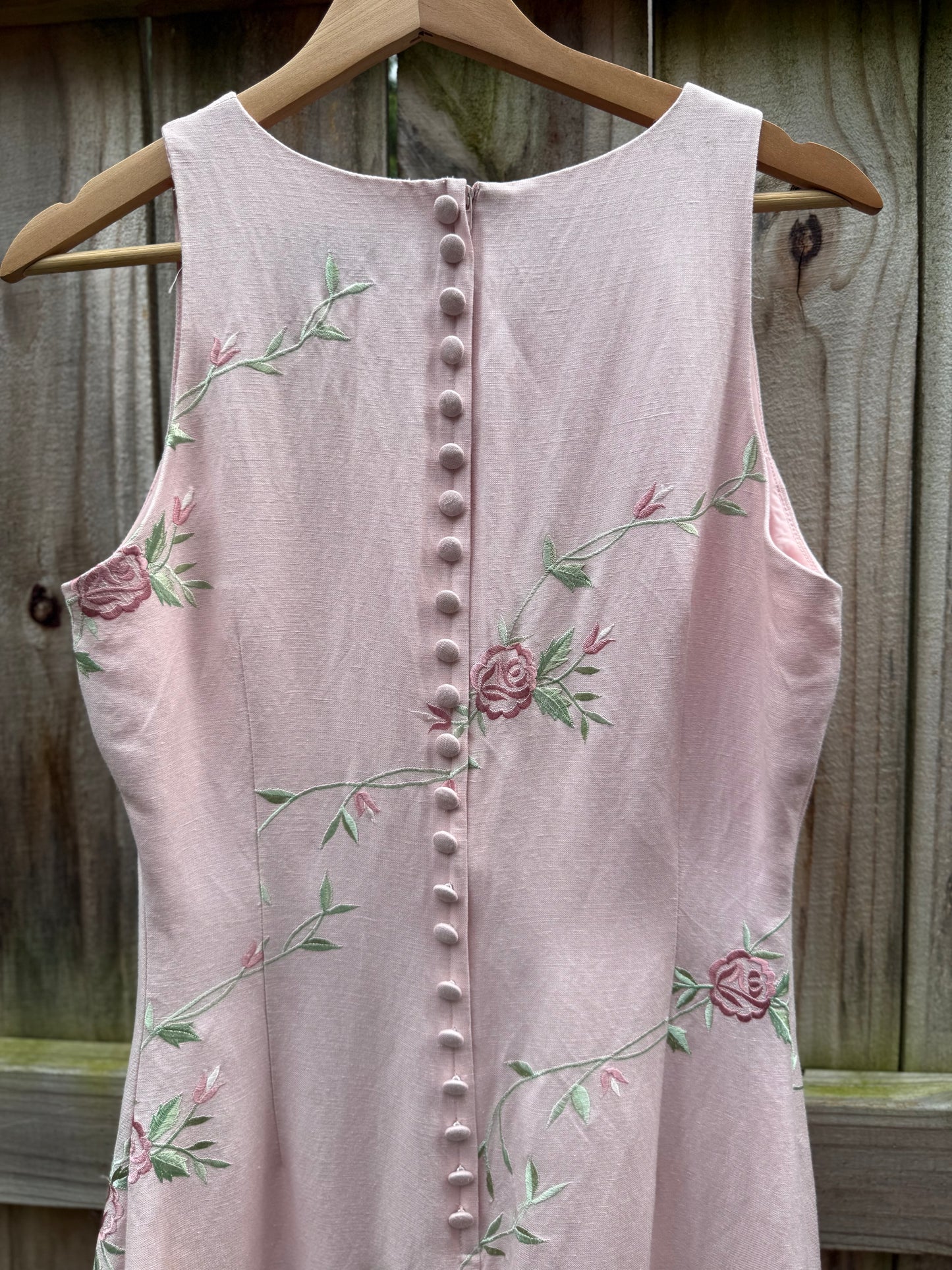 Plaza South Embroidered Rose Linen Blend Maxi Dress