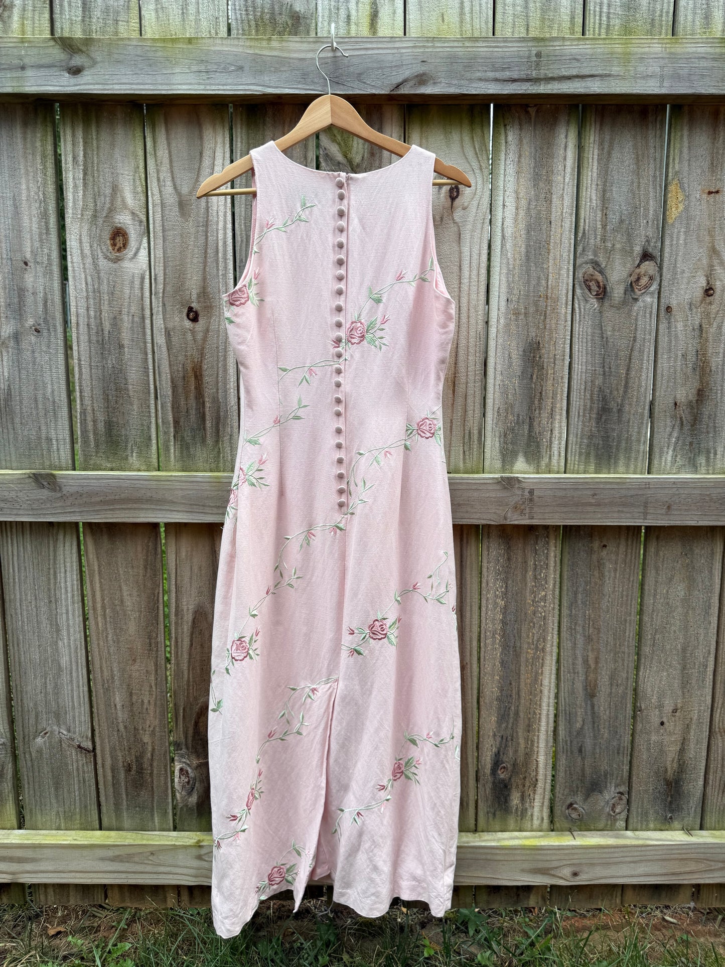 Plaza South Embroidered Rose Linen Blend Maxi Dress
