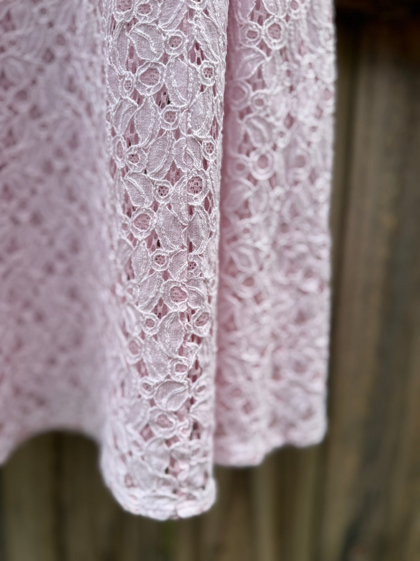 Sunday Honey One-of-One Hand-Dyed Blush Pink Sheer Lace Maxi Skirt