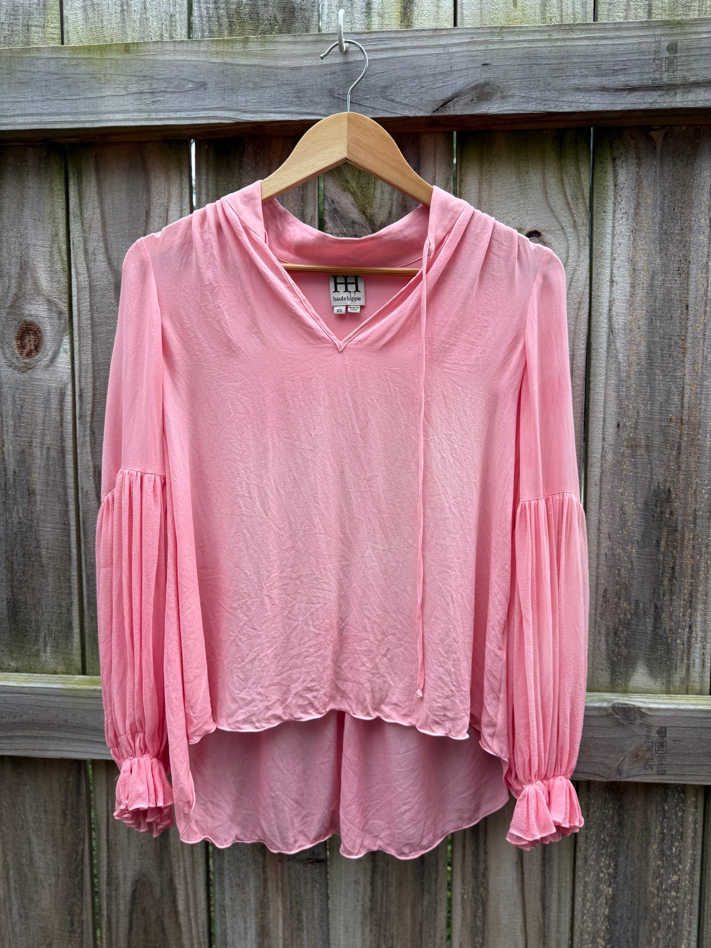 Vintage Haute Hippie Hand-Dyed Silk Blouse | Watermelon Pink