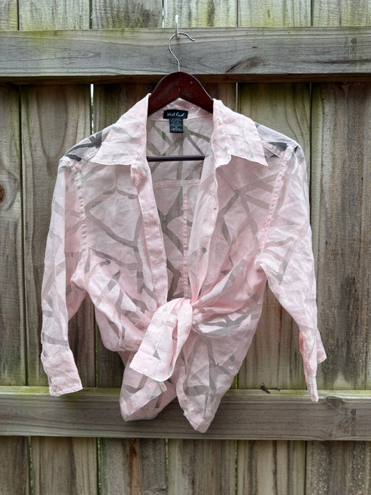 Vintage Sheer Palm Print Button-Up | Blush Pink