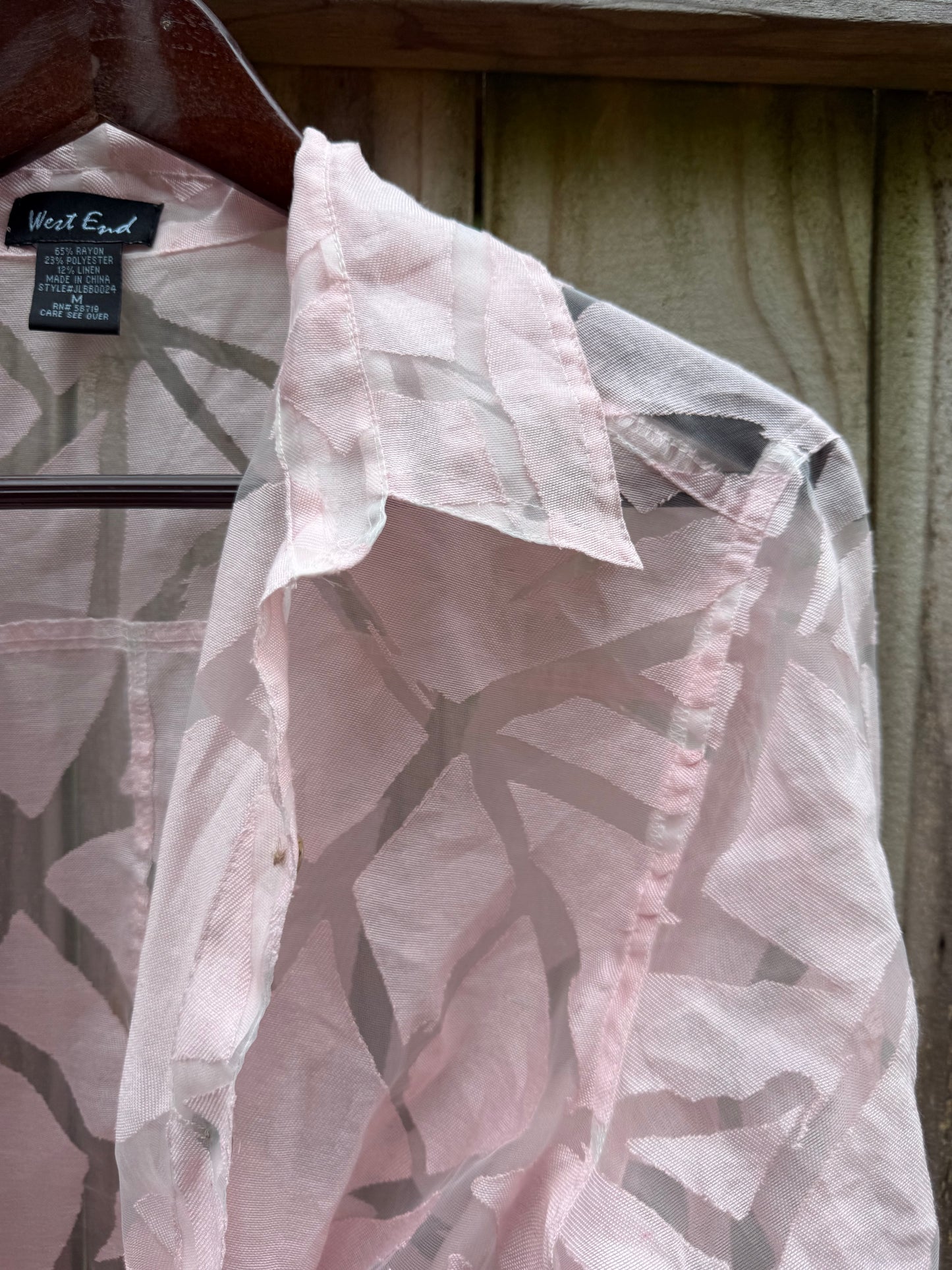 Vintage Sheer Palm Print Button-Up | Blush Pink