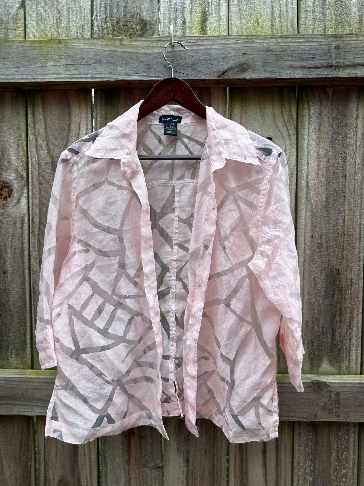 Vintage Sheer Palm Print Button-Up | Blush Pink