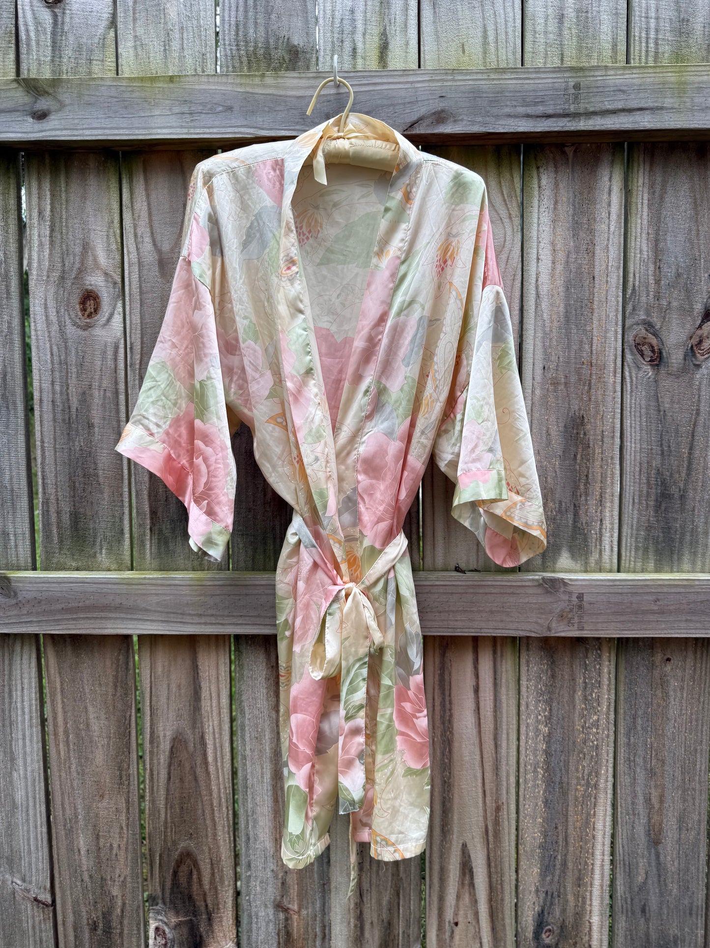 Vintage Pastel Floral Satin Painterly Robe