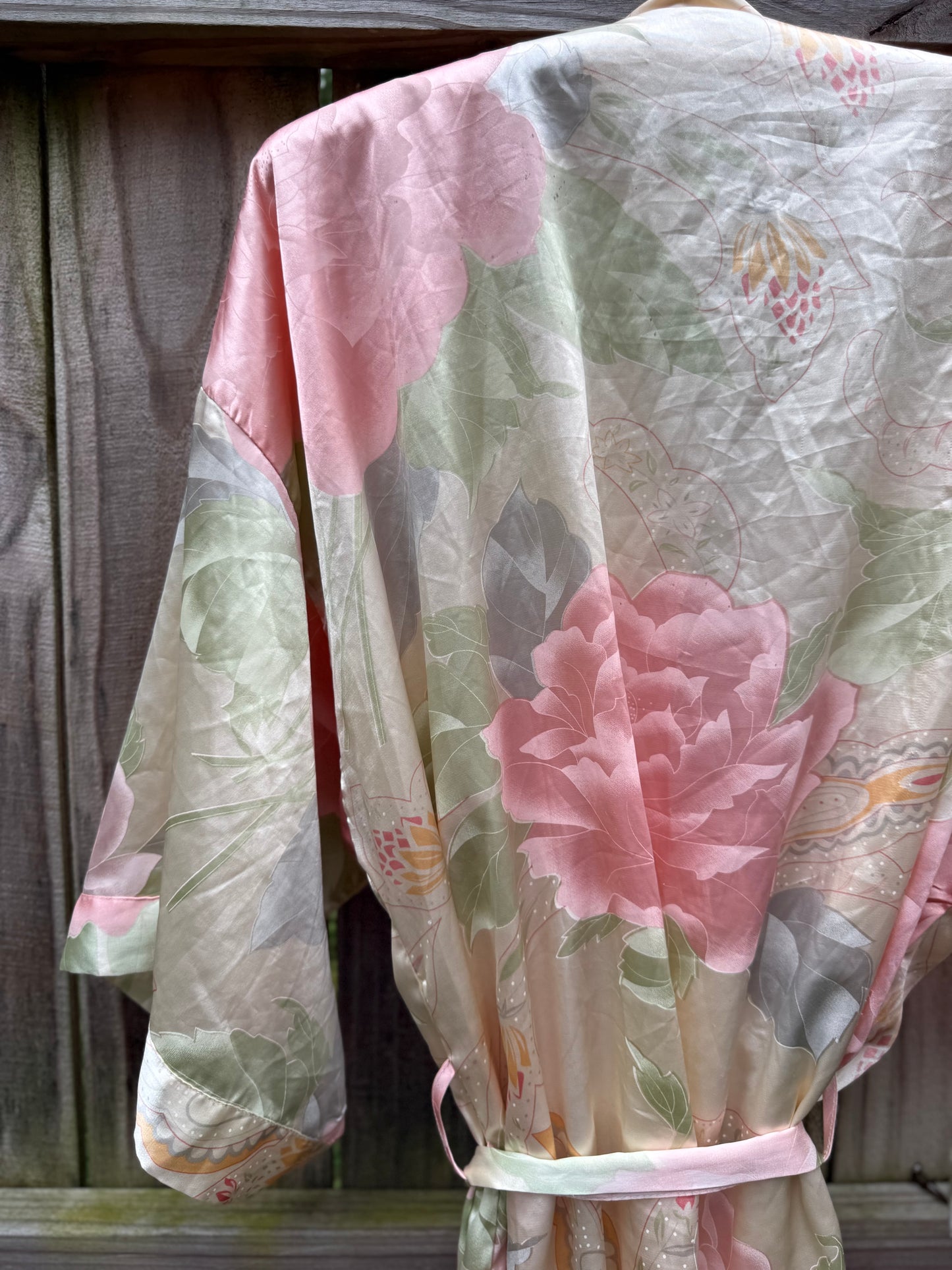 Vintage Pastel Floral Satin Painterly Robe