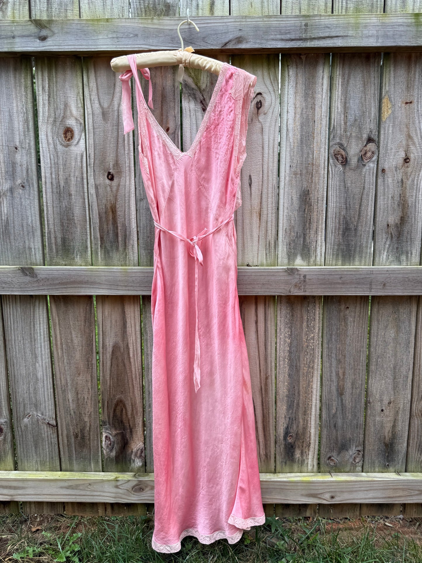 Vintage Hand Dyed Rose Pink Silk Lace Slip Dress | Estate Sale